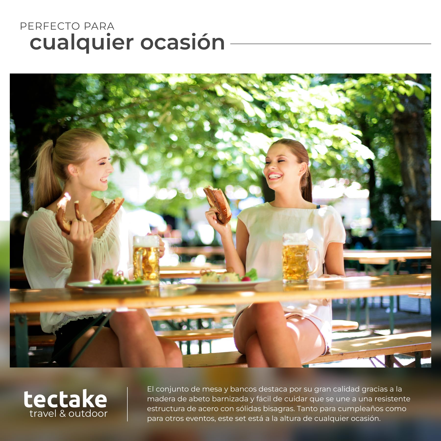 tectake® Conjunto Jardin Exterior, Mesa Picnic Madera con Bancos para Exterior, Resistente, Exterior Ideal Camping, Mesa Plegable Jardin, Muebles de jardín compactos