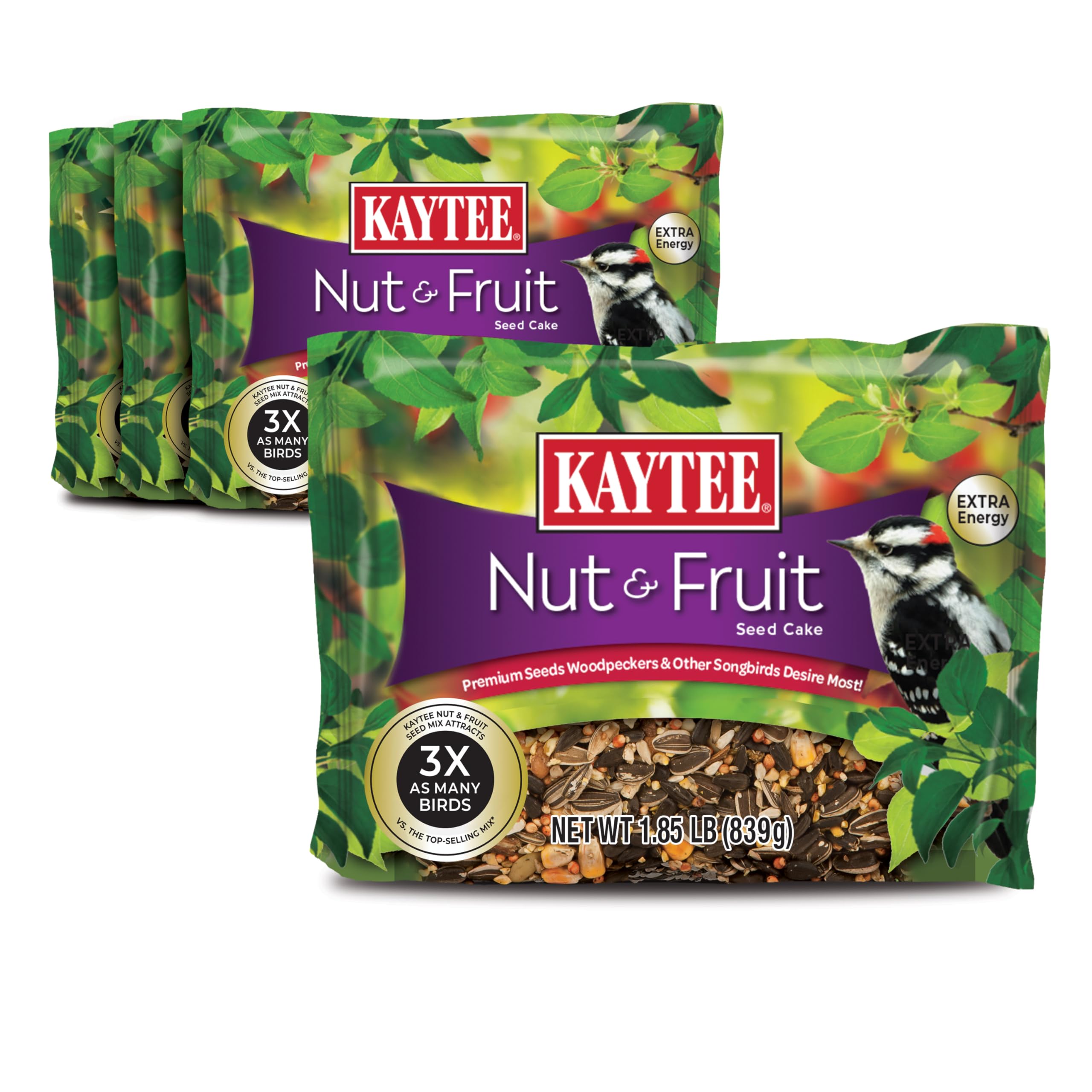 Kaytee Wild Bird Nut & Fruit Seed Cake for Cardinals, Nuthatches, Juncos, Woodpeckers, Grosbeaks and More Songbirds, 1.85 Pounds, Pack of 4 Nut and Fruit, 4 Count 7.4 Ounce (Pack of 4)