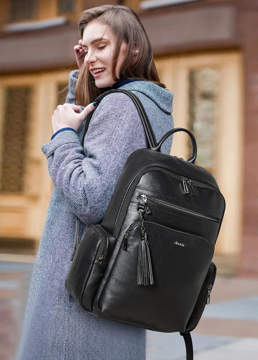 Shrrie Laptop Backpack for Women Fits 16 inch Laptop,Designer Backpacks for Women with Computer Compartment to Business (Black) - Image 2