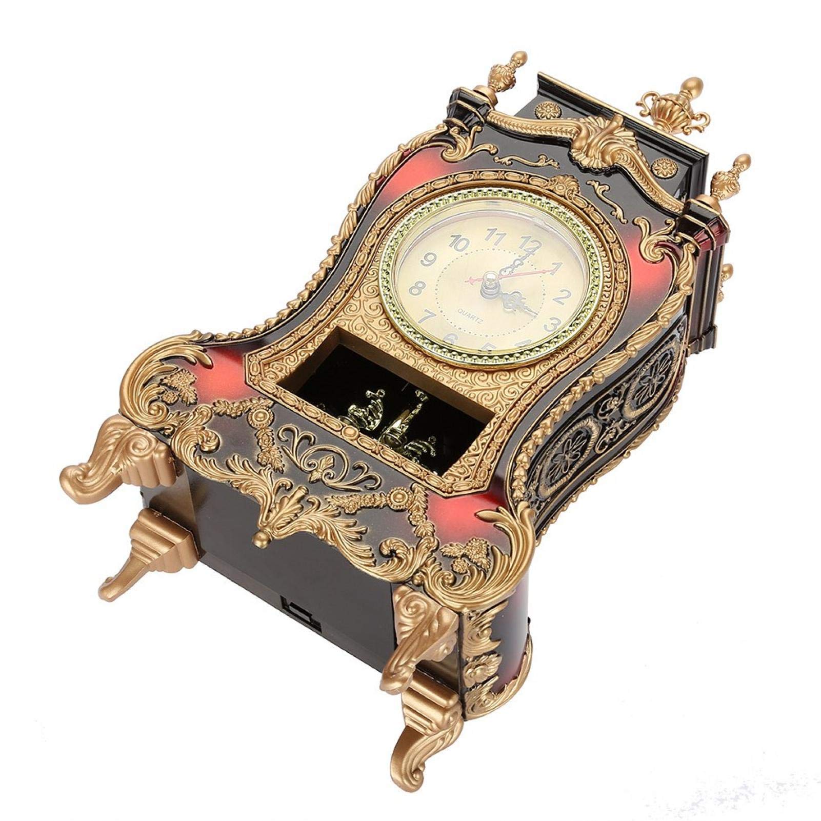 Retro Spezialuhren Vintage Klingelnder Wecker, Antike Wanduhr im Stil, Dekorative Kaminsimsuhr für Zuhause und Hotel, Rotbraun