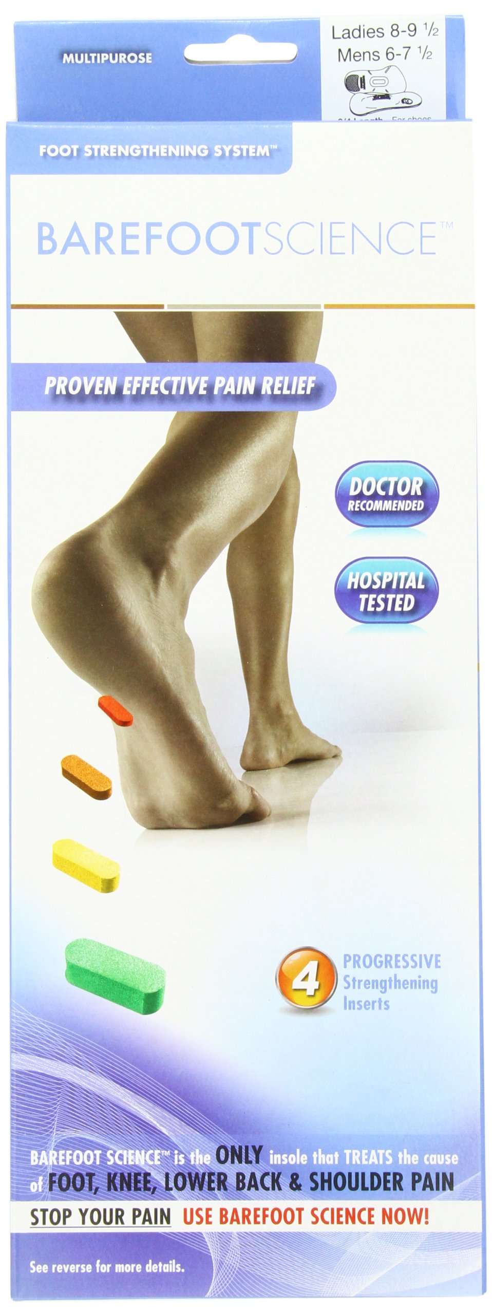 Barefoot Science 4 Step Multi Purpose Insoles, 3/4 Length, Size Small