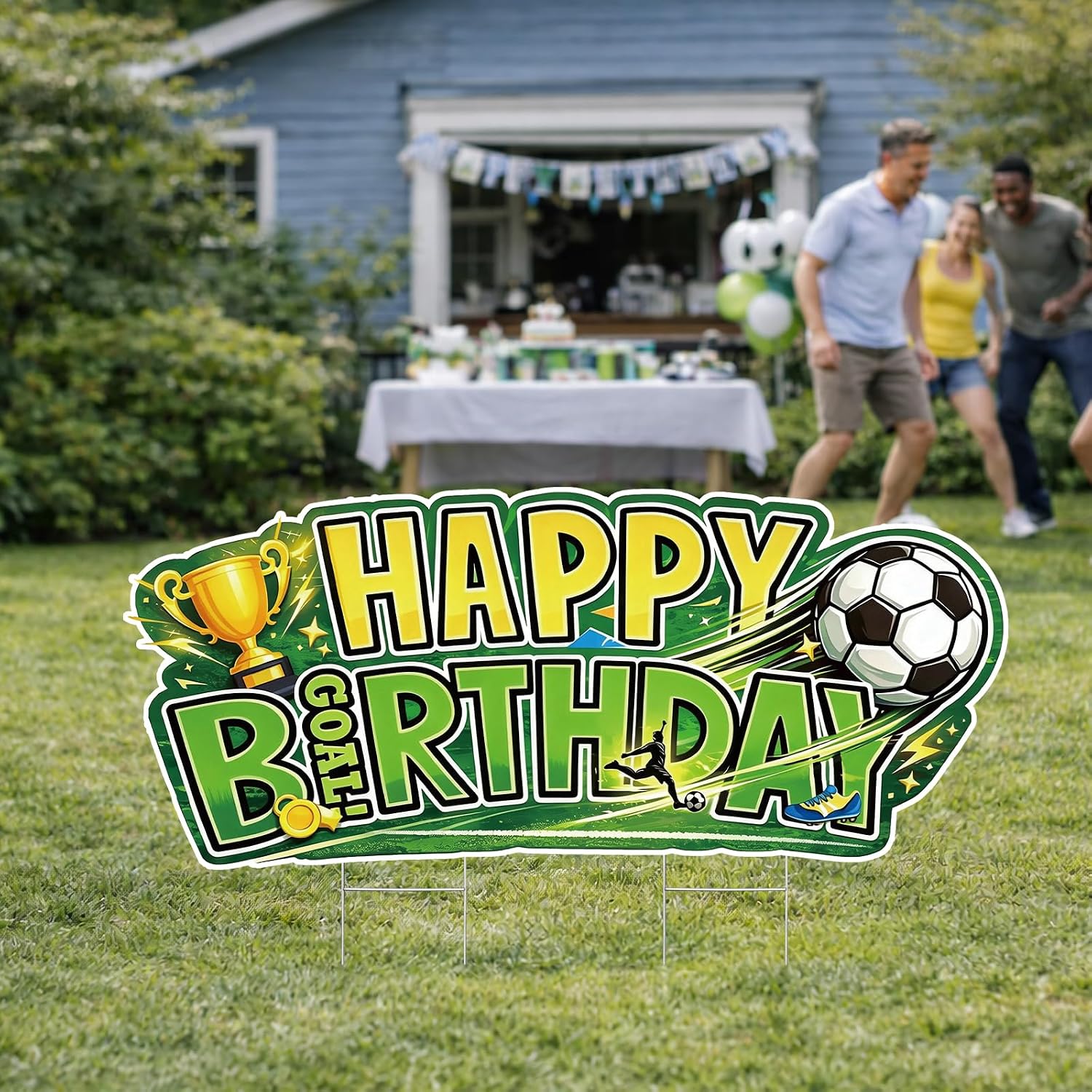 Nuberlic Soccer Happy Birthday Yard Sign with Stakes Outdoor Decor for Boys image 5