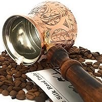 Vista 4 de Serie PC (grande – 14 onzas líquidas) – Cafetera árabe griega turca grabada de cobre macizo más grueso, mango de madera, resistente, cafetera