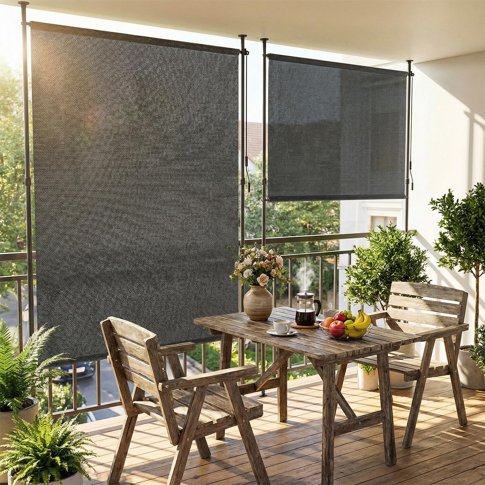 LIFERUN HDPE Klemmmarkise Senkrechtmarkise Außen 200×310cm, Balkon Sichtschutz ohne Bohren, ausziehbare Seitenmarkise, Sonnenschutz Windschutz Wasserfest,für Balkon Garten Terrasse,Grau,2 PCS Stangen