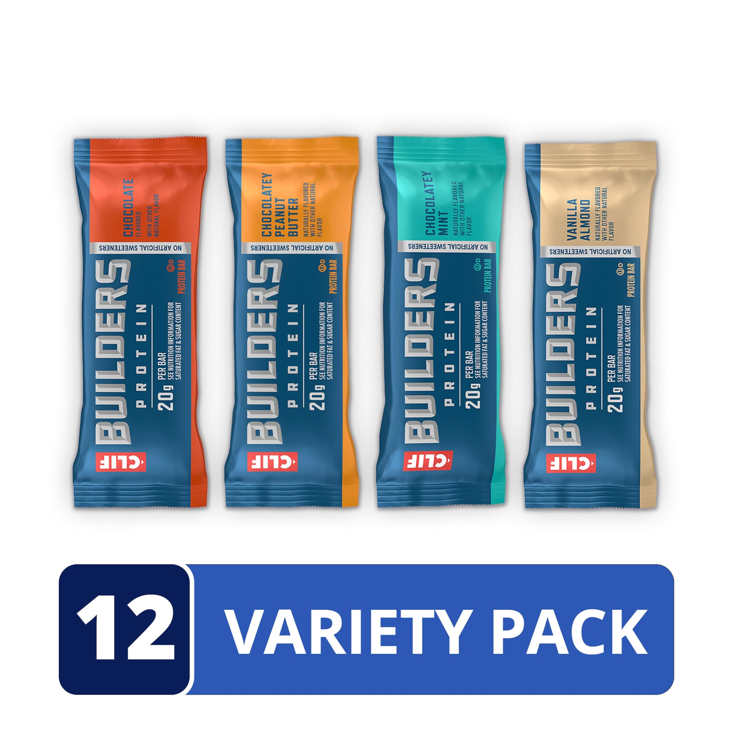Clif Builders Protein Bars, 4-Flavor Variety Pack, 20g Plant Based Protein, Gluten Free, Non-GMO, No Artificial Sweeteners, 2.4 oz. (12 Count) — Amazon image 4