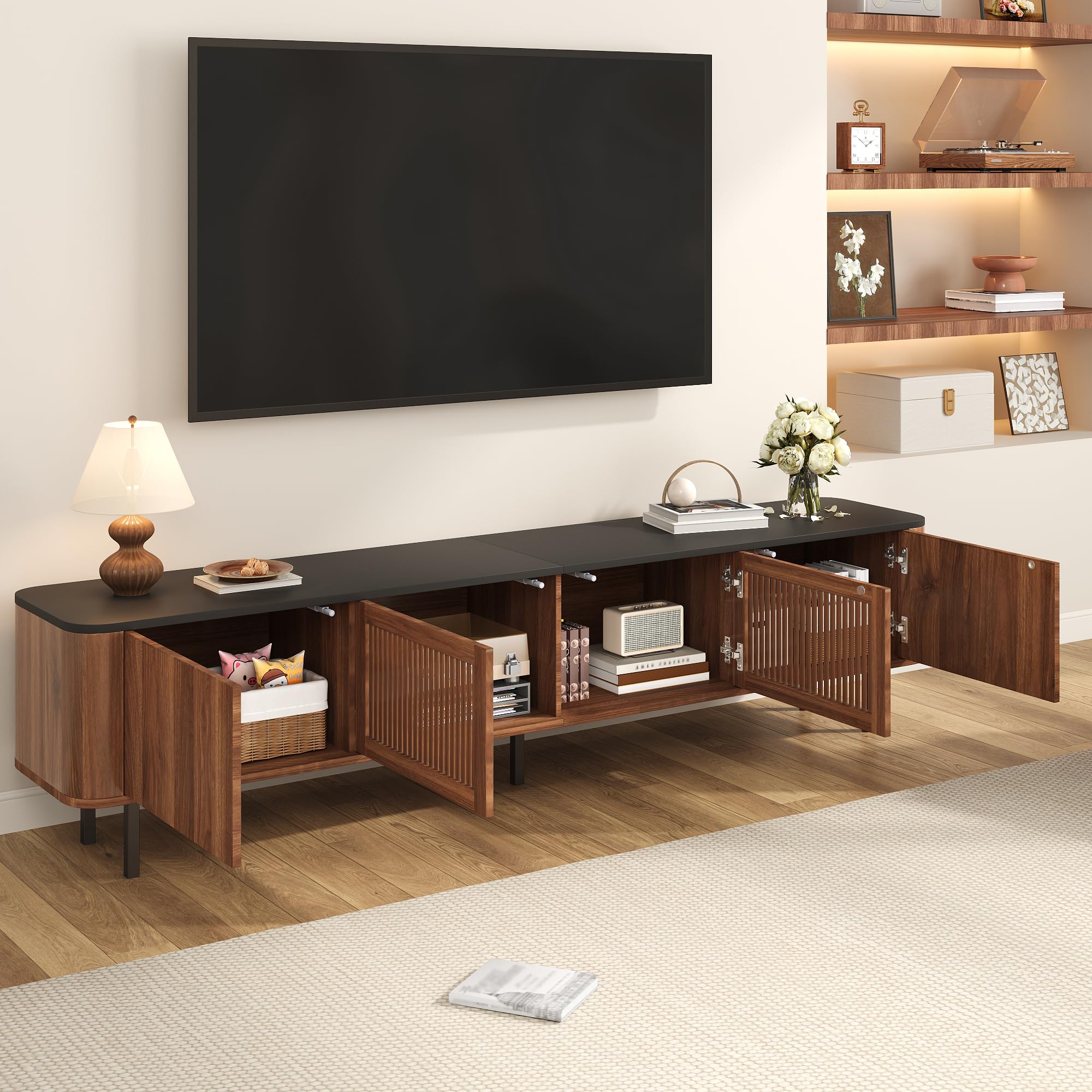 Mueble para TV moderno, color nogal, 190 x 35 x 45 cm, panel inferior, diseño único