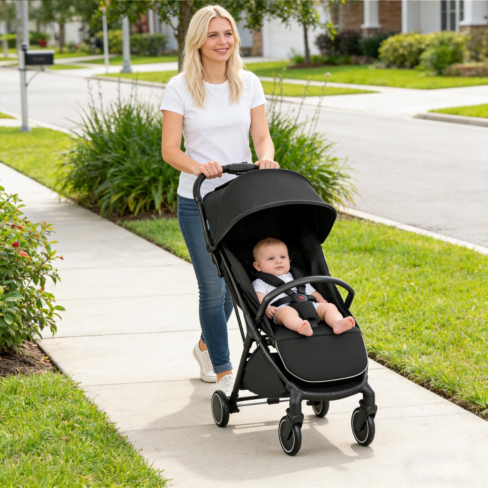 DREAMADE Poussette pour Bébé, Poussette Canne Ultra Compacte avec Harnais à 5 Points, Poussette Bébé Capote Grande avec Une Fenêtre, Pliage d'Une Main, Dossier Réglable, pour Enfant 0-3 Ans(Noir)