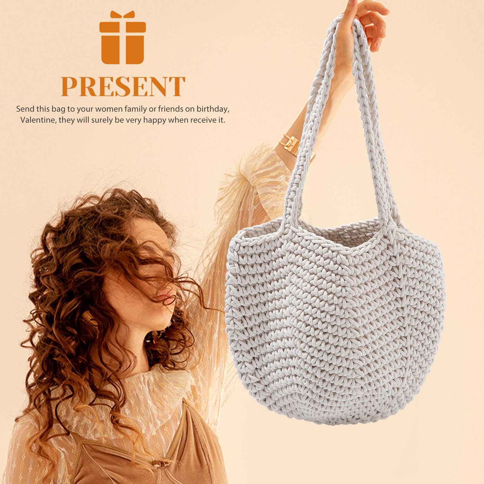 Artibetter Borsa da Spiaggia Estiva Intrecciata in Corda di Cotone Bianca Borsa Tote a Tracolla Capiente per Donna Versatile per Vacanze e Vita Quotidiana