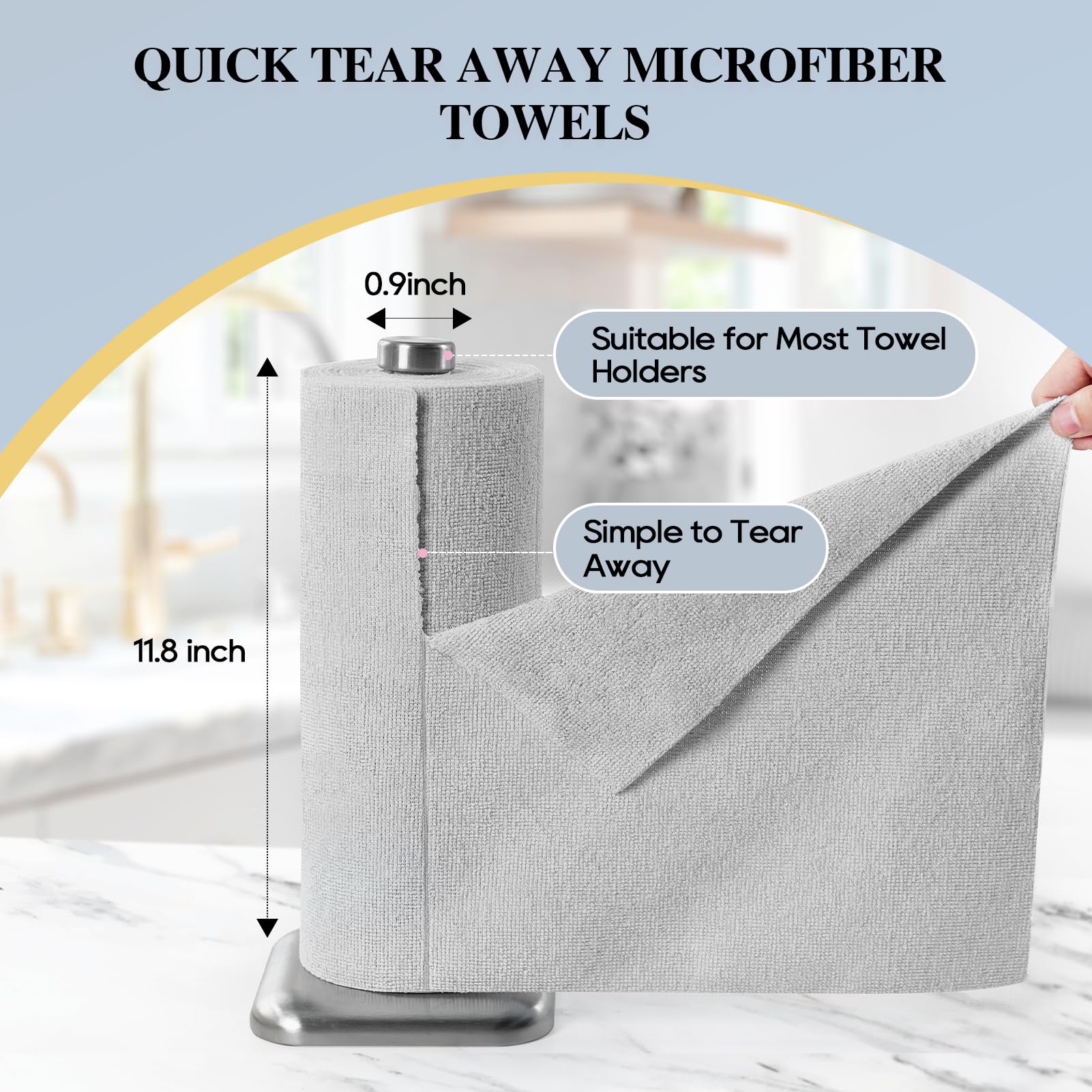 HONOVA Paño de limpieza de microfibra, paquete de 45 toallas de papel reutilizables, rollo lavable, 12 x 12 pulgadas, toallas de microfibra extraíbles, ultra absorbentes, trapos de cocina sin pelusa