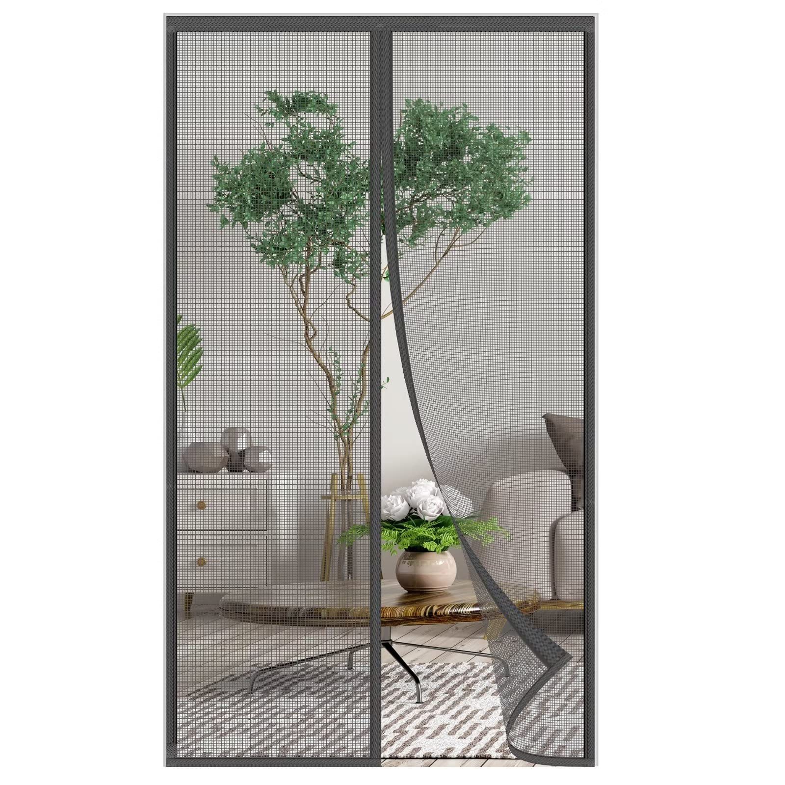 Moustiquaire porte magnétique en fibre de verre 140x215cm à ouverture centrale