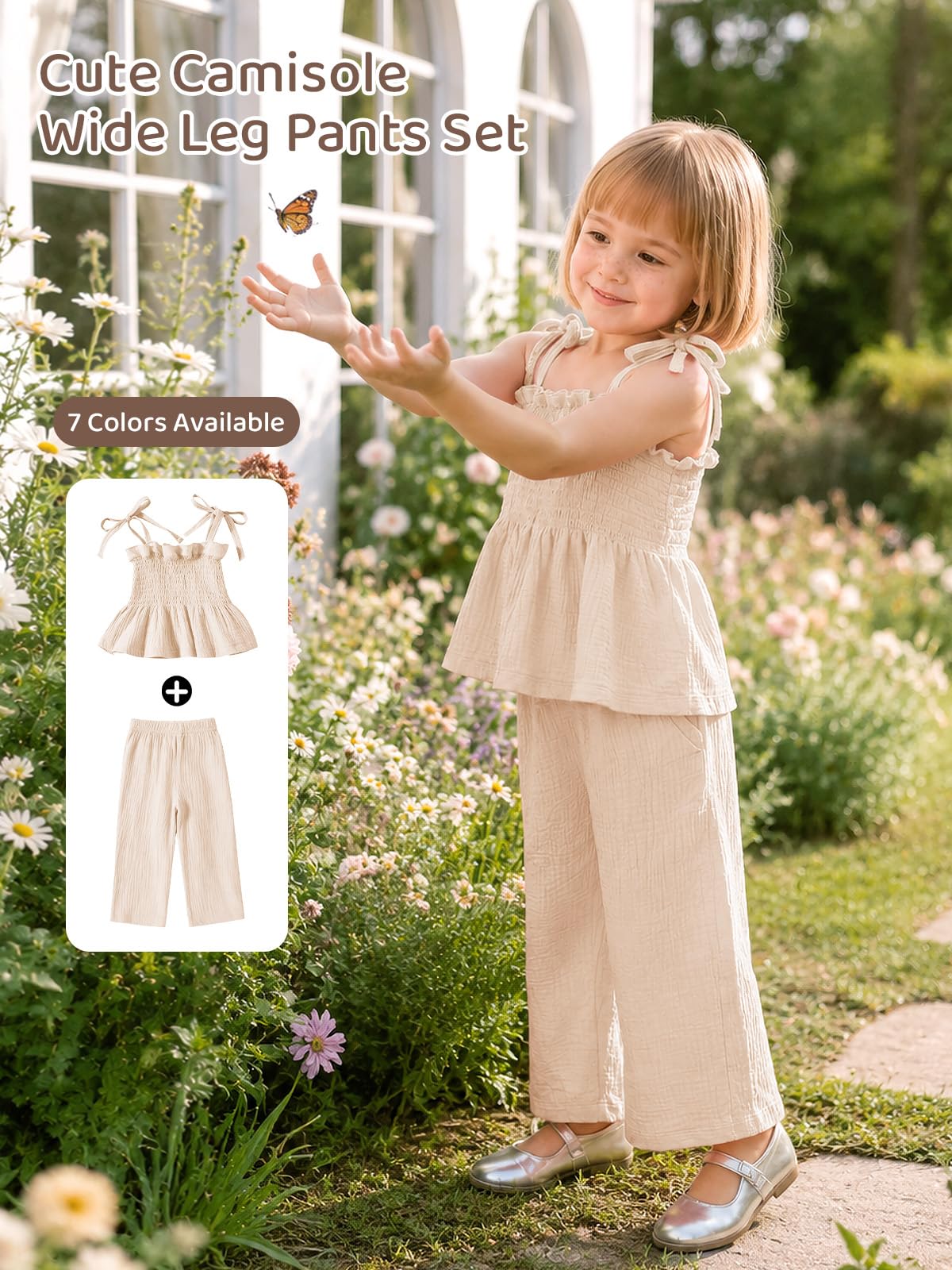 Miipat Baby Kleidung Set Mädchen Musselin Sommer Tops und Hosen Outfits | Ärmellos Musselin Suspender und Hosen Set Atmungsaktives 2tlg Babyset Sommer Einfarbig Baumwolle leinen Baby Outfit Mädchen