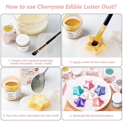 Miniatura 4 de Polvo de brillo comestible rosa de 0.35 onzas, polvo de grado alimenticio para tartas, polvo de postre insípido para hornear Cherrysea Food