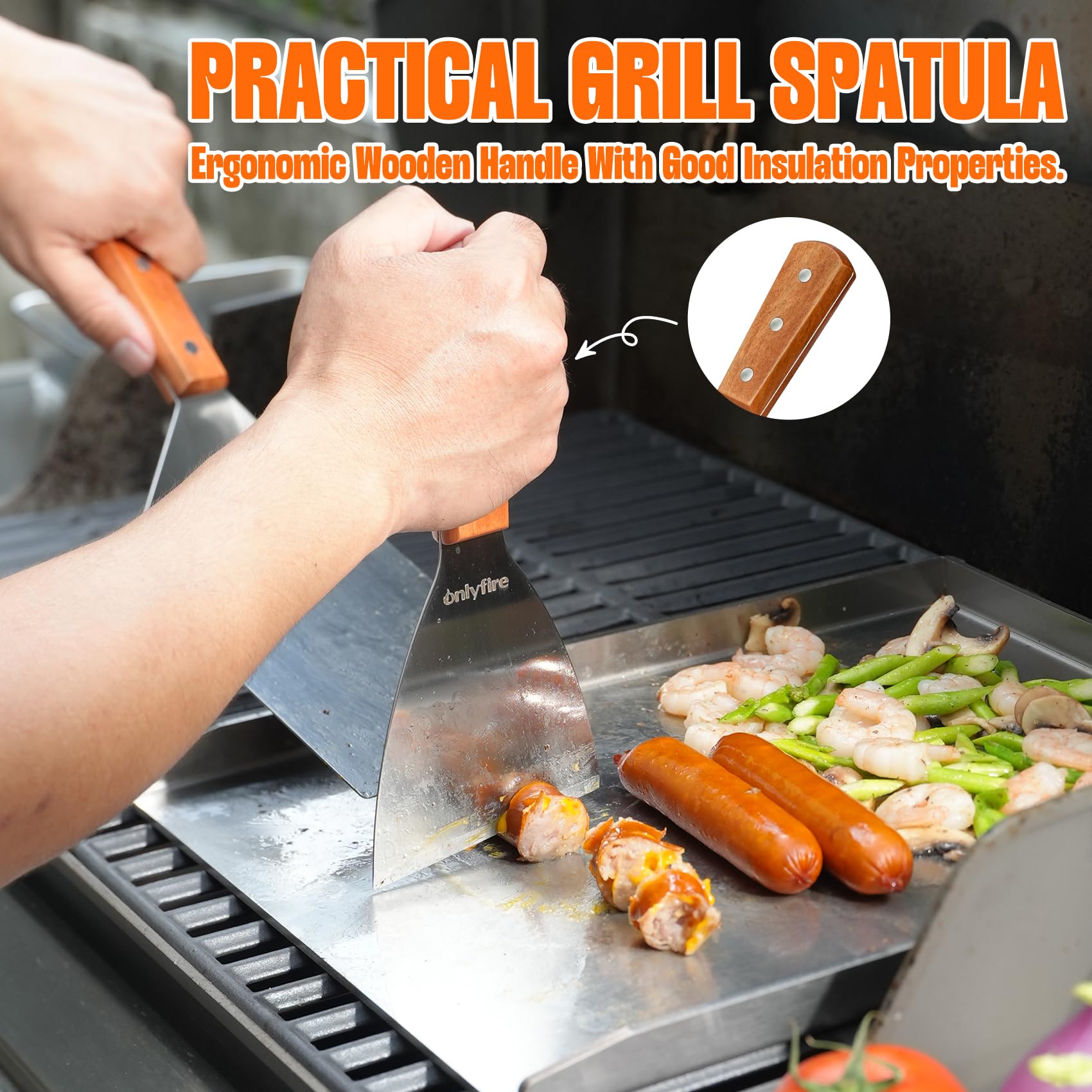 Onlyfire Plancha Barbacoa de Acero Inoxidable con 2 Espátulas BBQ para La Mayoría de Las Barbacoas de Gas y Carbón, Accesorios para Plancha, 40 ×30 × 2.5 cm | Plancha rectangular con raspador de barbacoa y espátula de parrilla para la mayoría de parrillas