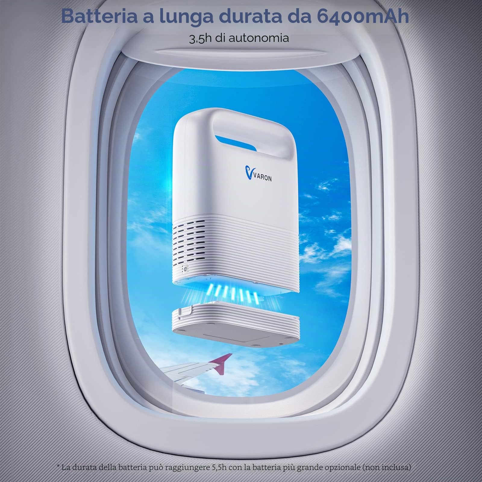 Concentratore di ossigeno portatile da viaggio, 1-5 l, doppia modalità 93%, con funzione temporale e set completo di accessori