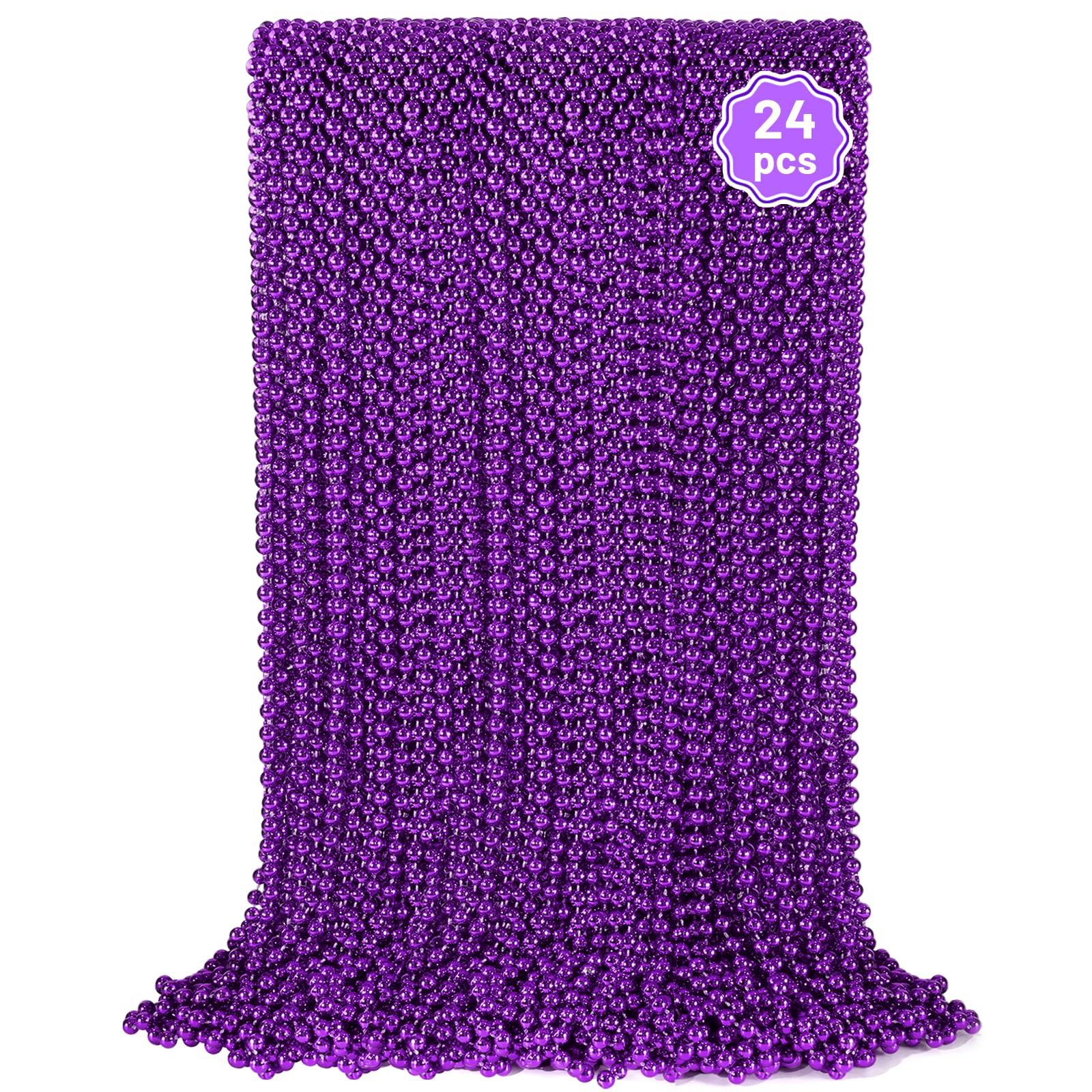 YAXINRUI 24 PCS Purple Mardi Gras Beads, Halloween Beads, 33 Inch Round Beaded Necklace, Costume Necklaces for Mardi Gras, Christmas, Halloween, Party