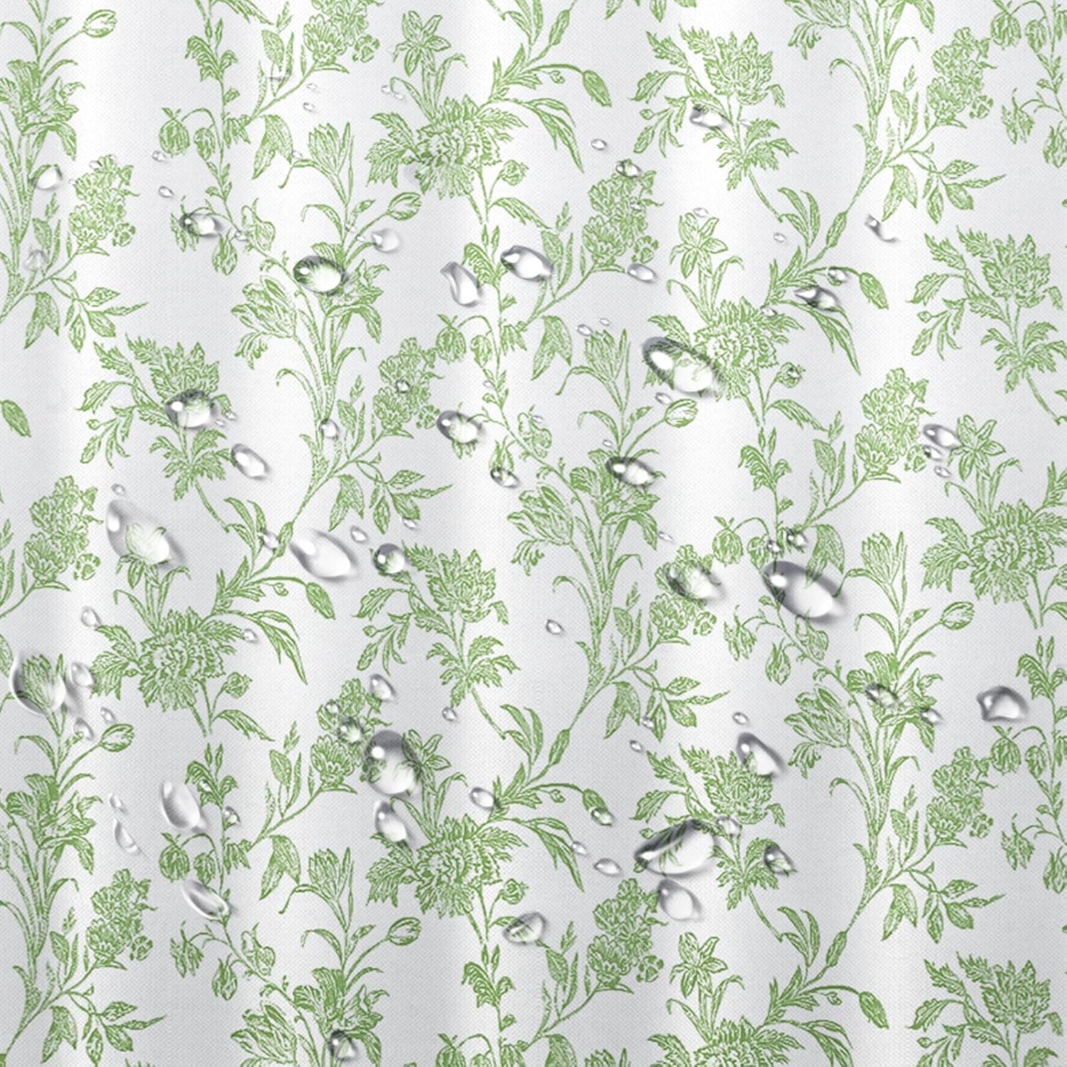 Seorsok Green Shower Curtain,Sage Floral Cotton Linen Cottagecore,Elegant Floral Fabric Shower Curtain Machine Washable Waterproof Bathroom Decor 72'Wx72'L inches