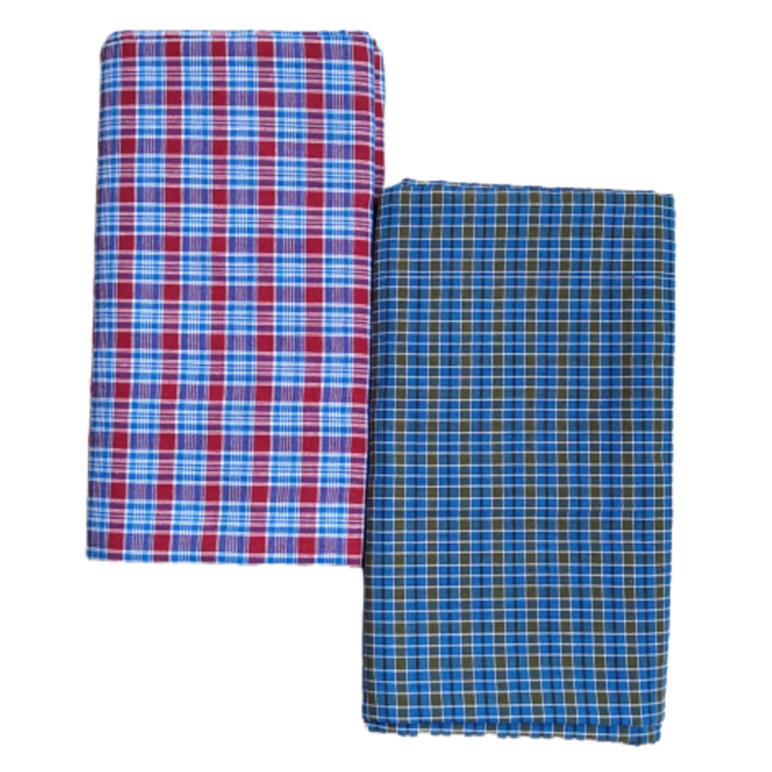 KAKUMANU HandLoom blue color Checks lungi poly cotton 2 Mts (Multicolour Pack of 2)-picture-48