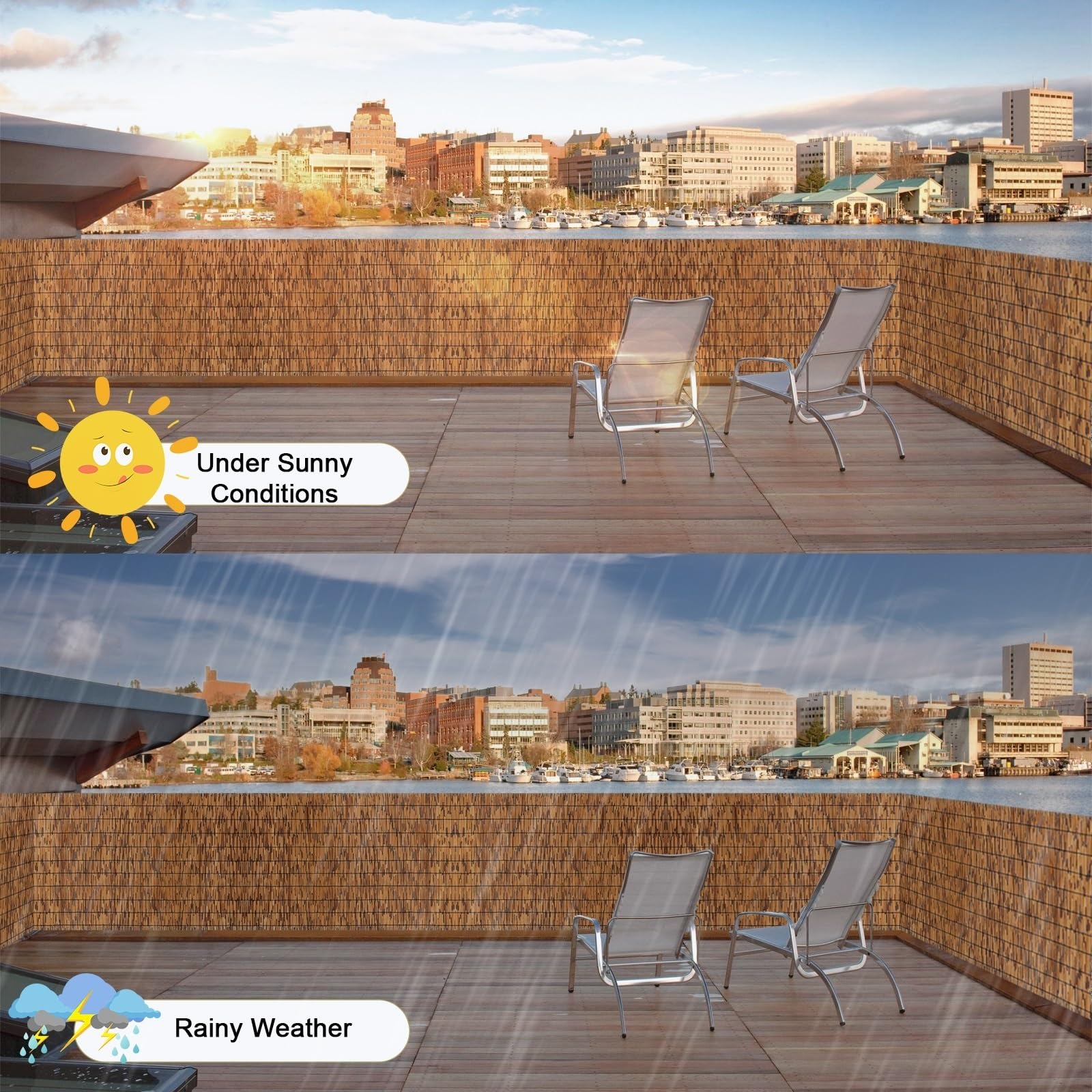 Wytrzymały wodoodporny bambusowy parawan, ogrodzenie prywatności, na taras, ogród, balkon, 80 x 500 cm, na zewnątrz, bambusowa osłona przeciwsłoneczna i ochrona przed wiatrem
