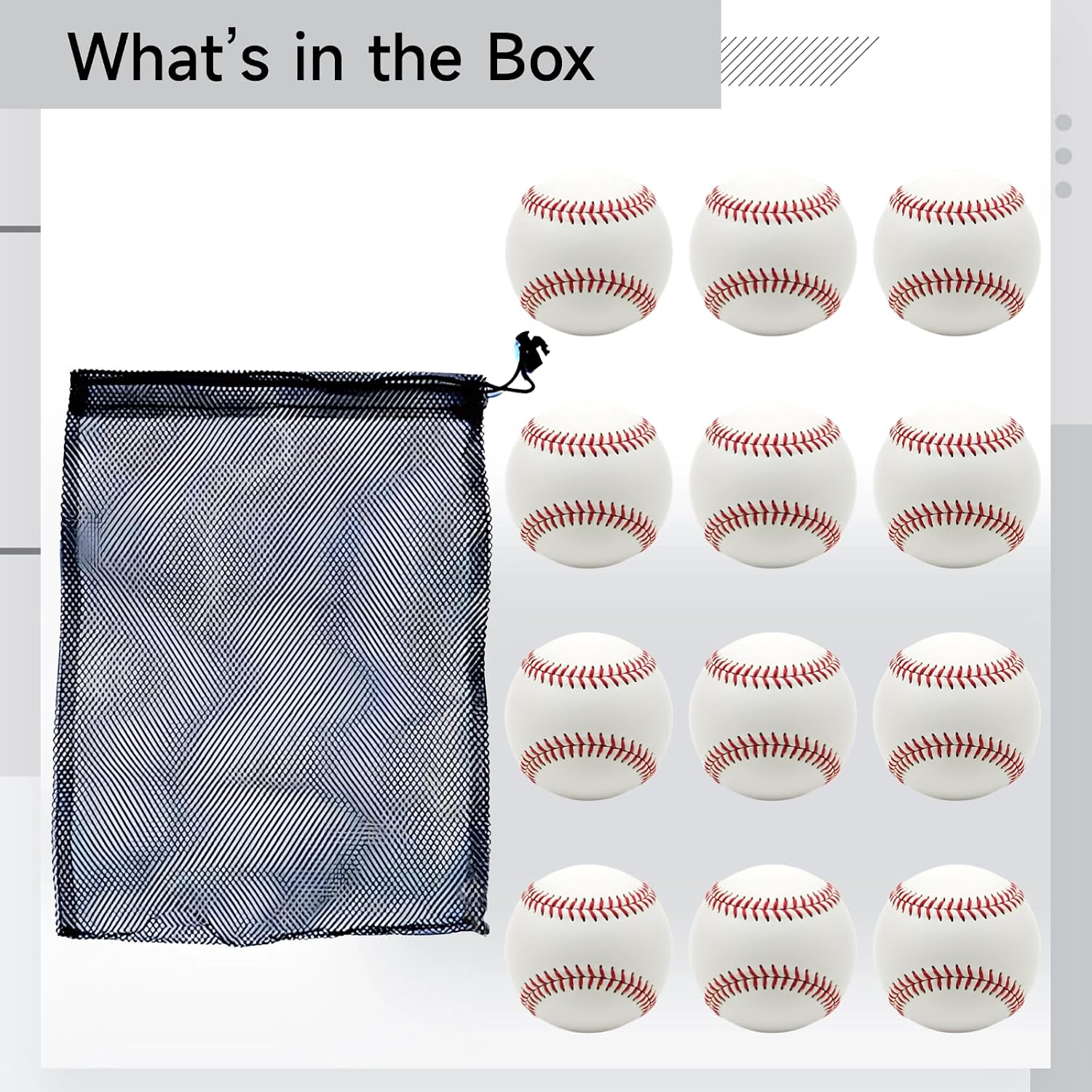 12 Pack Soft Baseballs For Training, 2.8 In Pu Baseballs With Mesh Bag, White With Red Stitching, Safe Practice, Parent-Child Bonding
