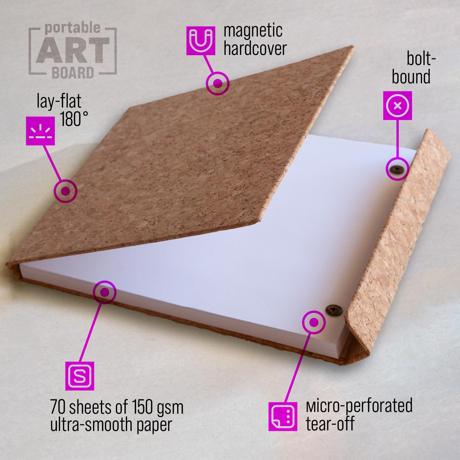 Szkicownik A4 (21 x 29,7 cm) – wysokiej jakości podkładka z różnymi mediami, 70 arkuszy, papier bezkwasowy 150 g/m², twarda okładka z zapięciem magnetycznym, dziennik dla artystów, prezent (naturalny