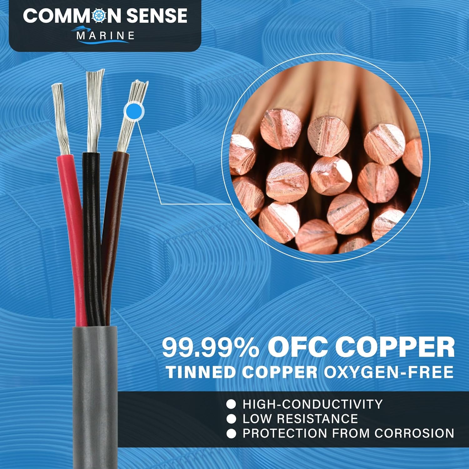 14 Gauge 3 Conductor Triplex Marine Grade Wire - 30 ft Tinned Copper Oxygen-Free Insulated - PVC, Boat, Automotive, Speakers, Camper & Trailers