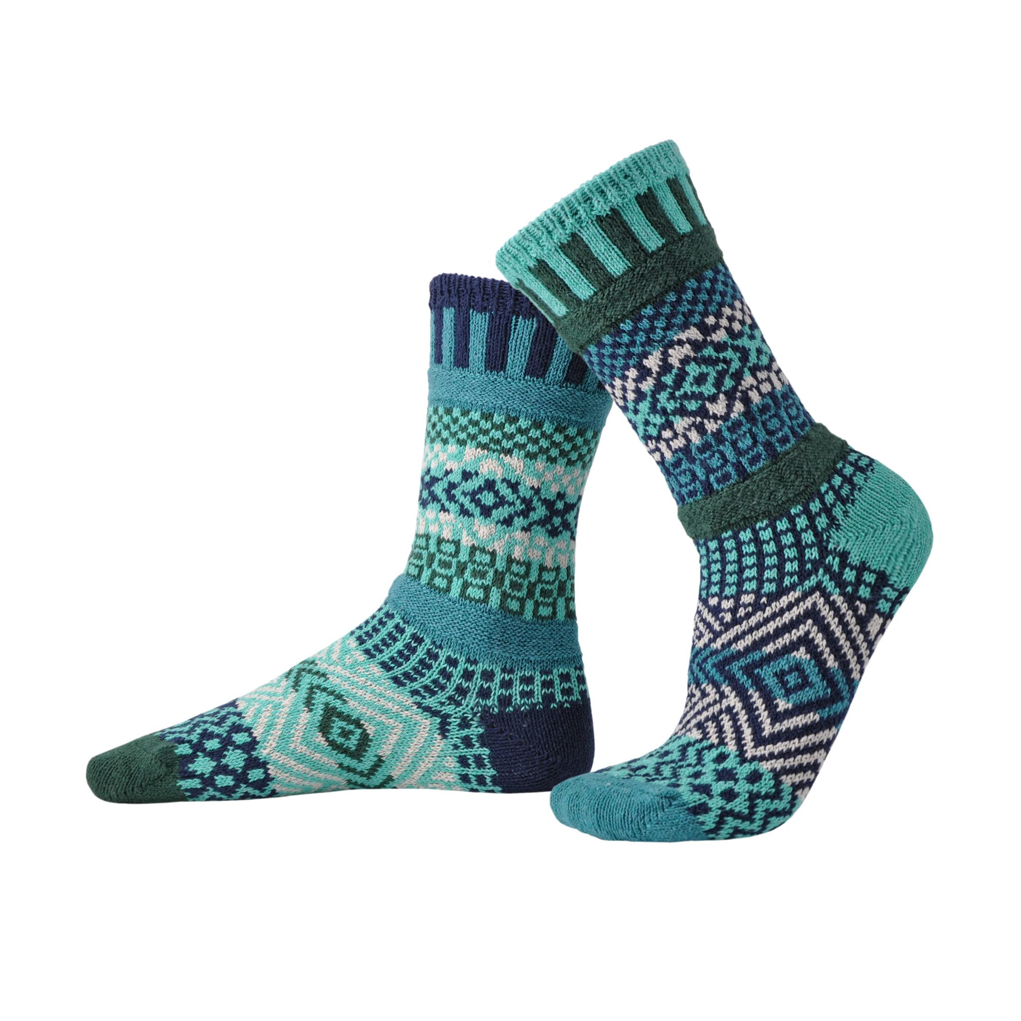 Solmate Unisex Evergreen Mismatched Patterned Crew Socks