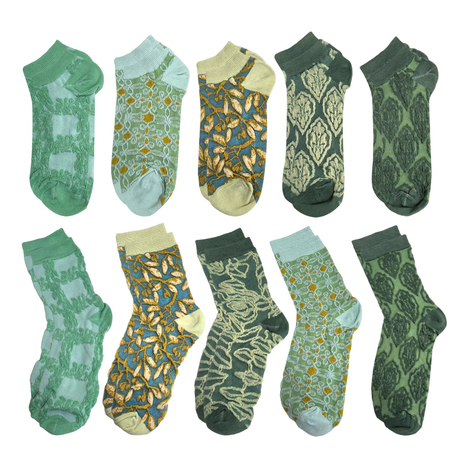 YSDYY 10 Pairs Of Women'S Socks, Creative Design Socks, Floral Pattern Socks, Retro Socks, Soft Elastic Socks