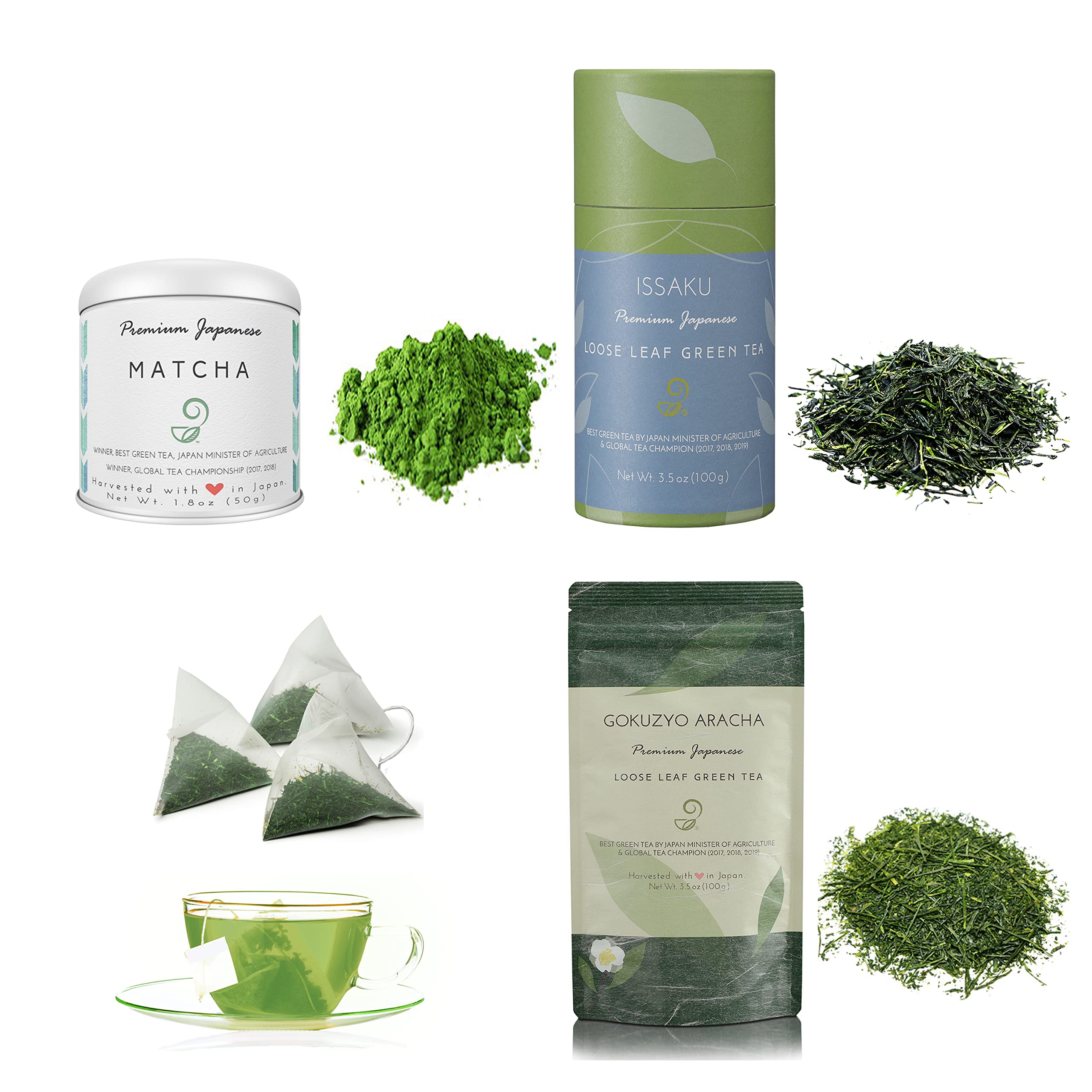 Matcha Issaku Gokuzyo Aracha and Teabag Tea Set from Japanese Green Tea Co Premium Japanese Green Tea Assortment