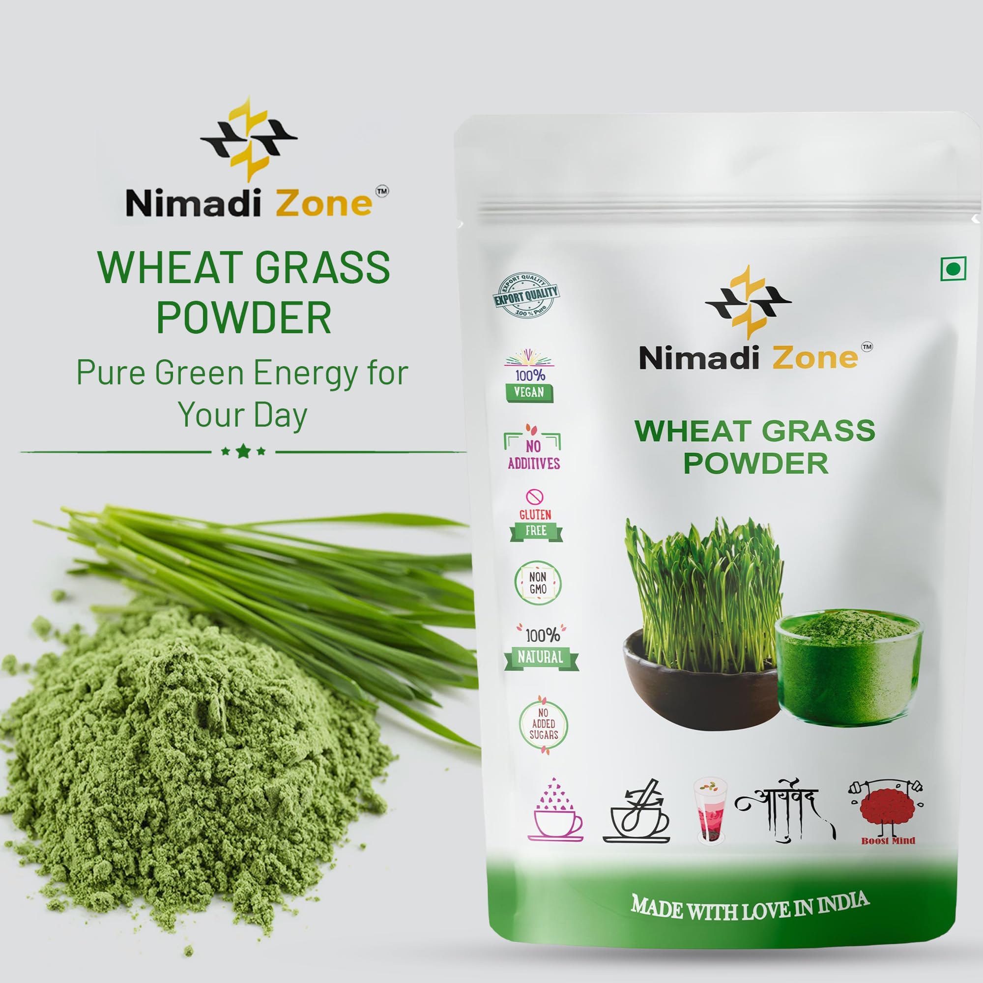 Nimadi Zone Wheat Grass Powder (Immune Support, Rich in Chlorophyll, Antioxidants, Fatty Acids, Fibers and Minerals) - 100 GM by Nimadi Zone - Image 2 thumbnail