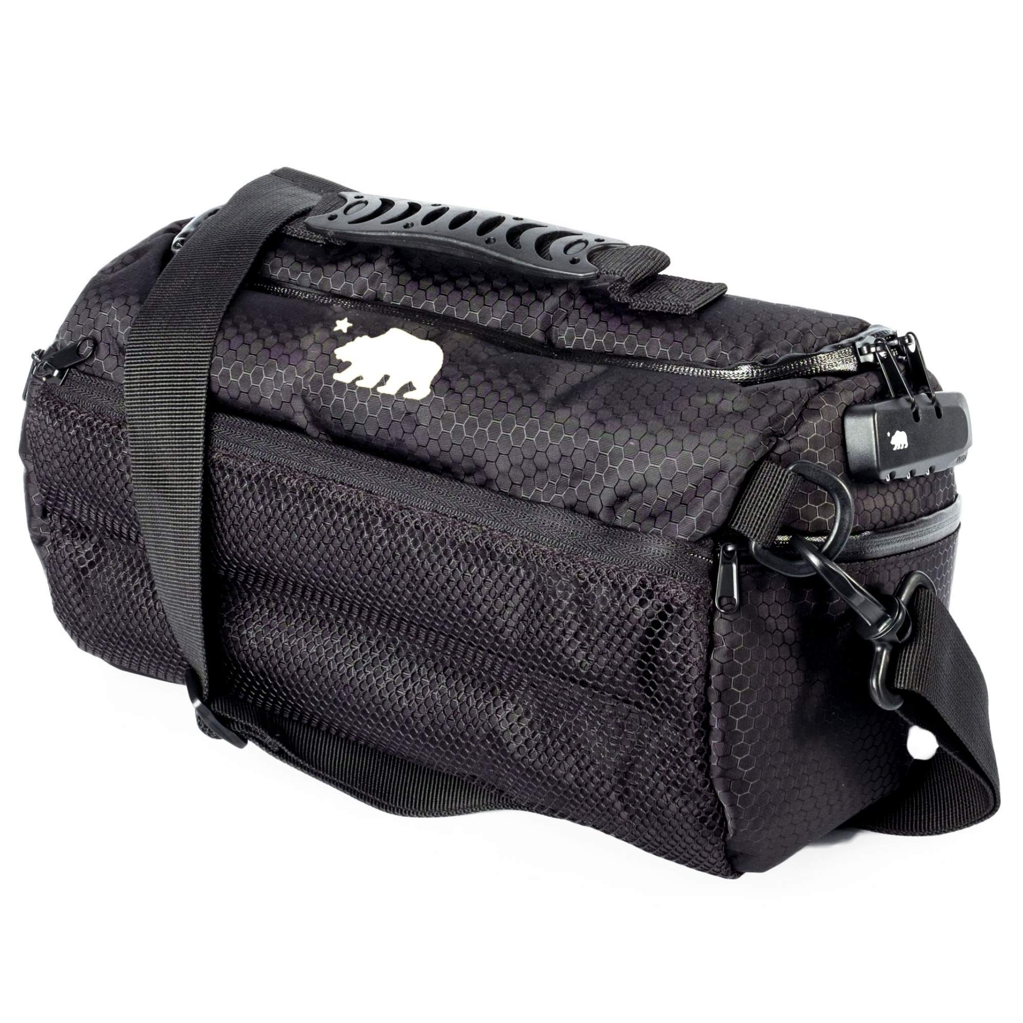 Cali Crusher100% Smell Proof Duffle Bag w/Combo Lock (Black/White, 12")