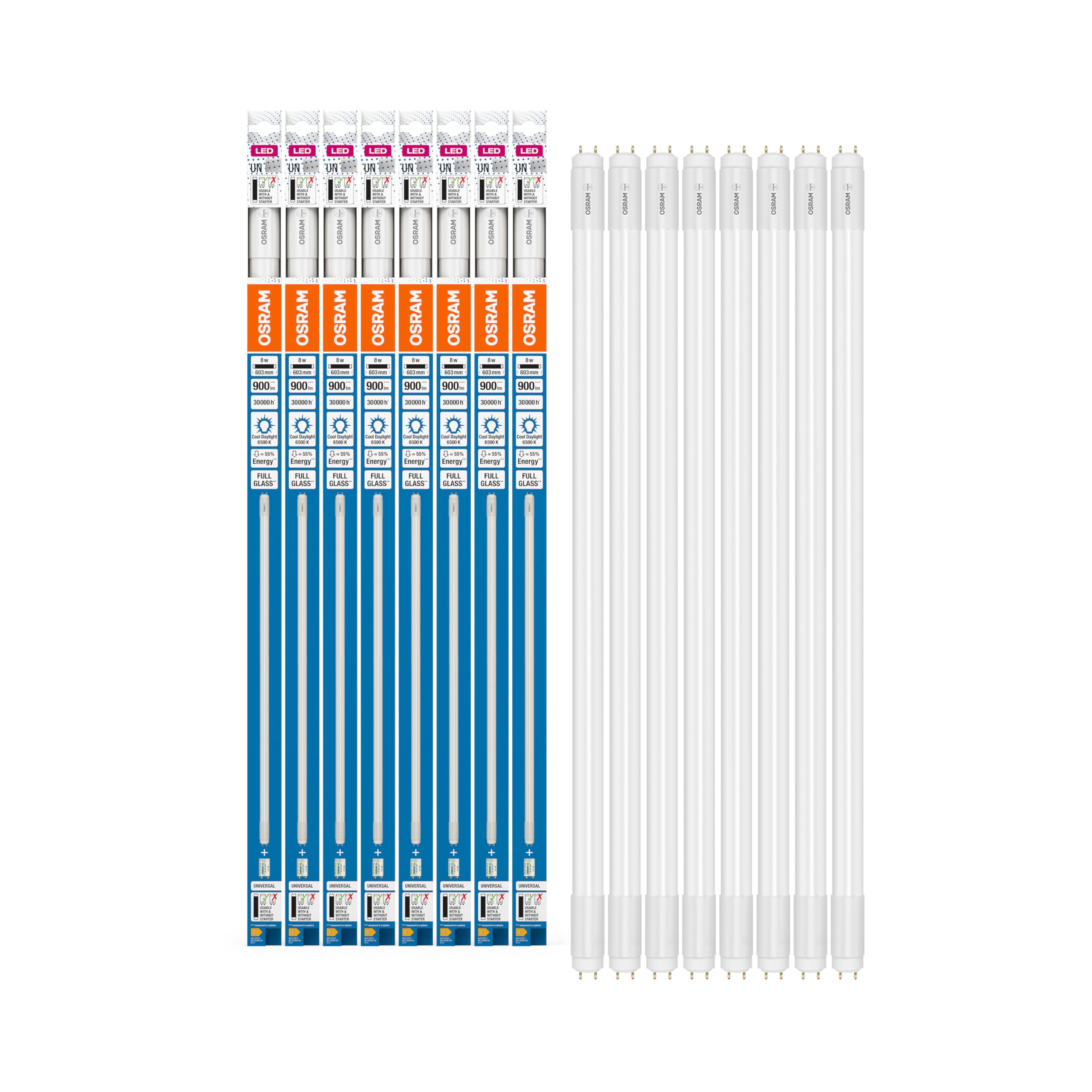 OSRAM Rurka LED T8 18 Un 600 mm, Liniowa Rurka LED, 8W, 900LM, 6500K, Białe Światło Dzienne, Wymiana LED dla Rur Światło T8 z Gniazdami G13, Długa Żywotność