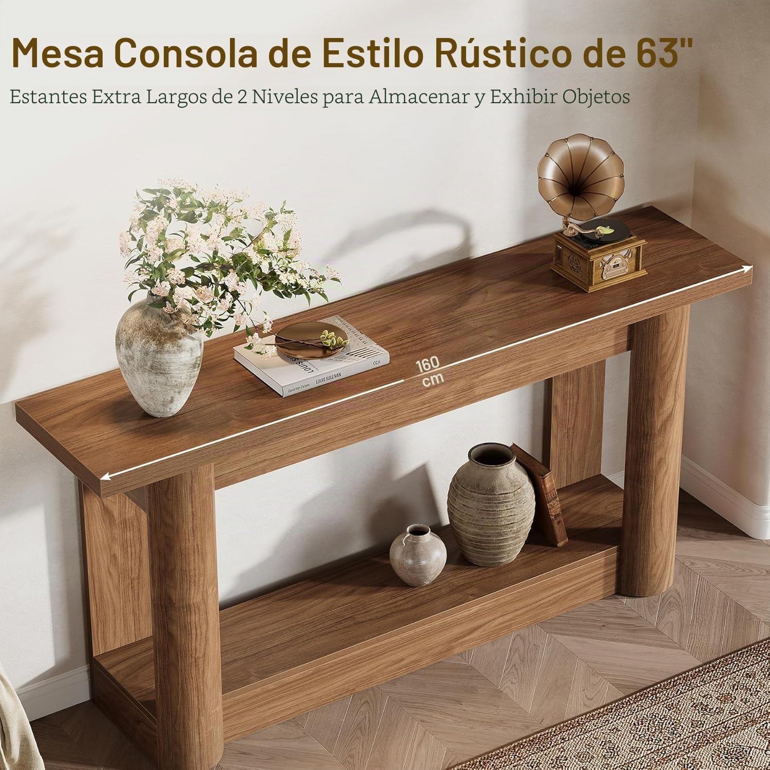 Lailang 160cm Mesa de Entrada, Consola Estrecha, Mueble de Entrada Recibidor, Mesa Recibidor Madera, Muebles auxiliares de Salon, 160 x 8 x 41 cm, Marrón Rústico