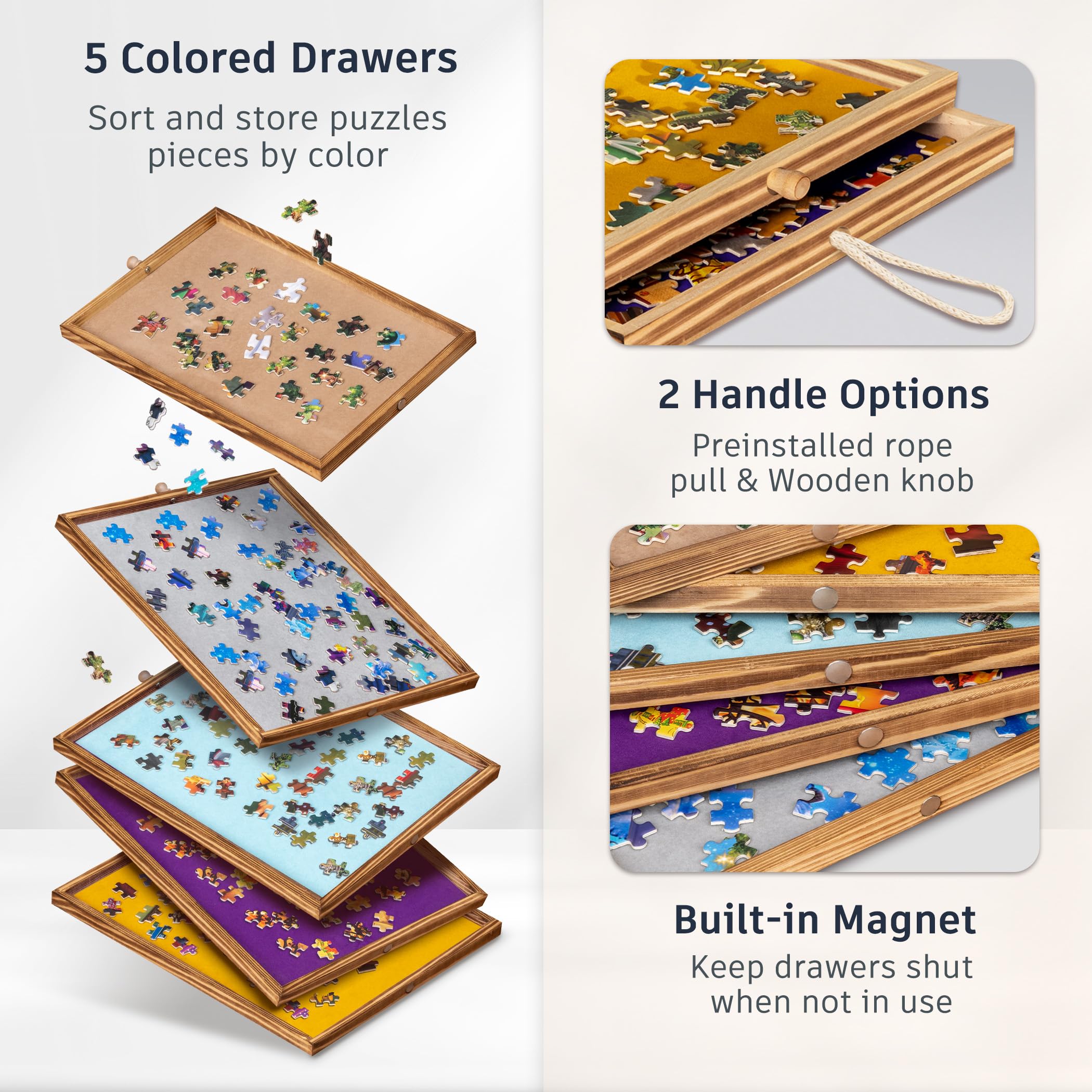 Becko US Table de puzzle avec tiroirs et couvercle, chevalet inclinable avec hauteur réglable jusqu'à 1500 pièces, fermée avec 4 roues