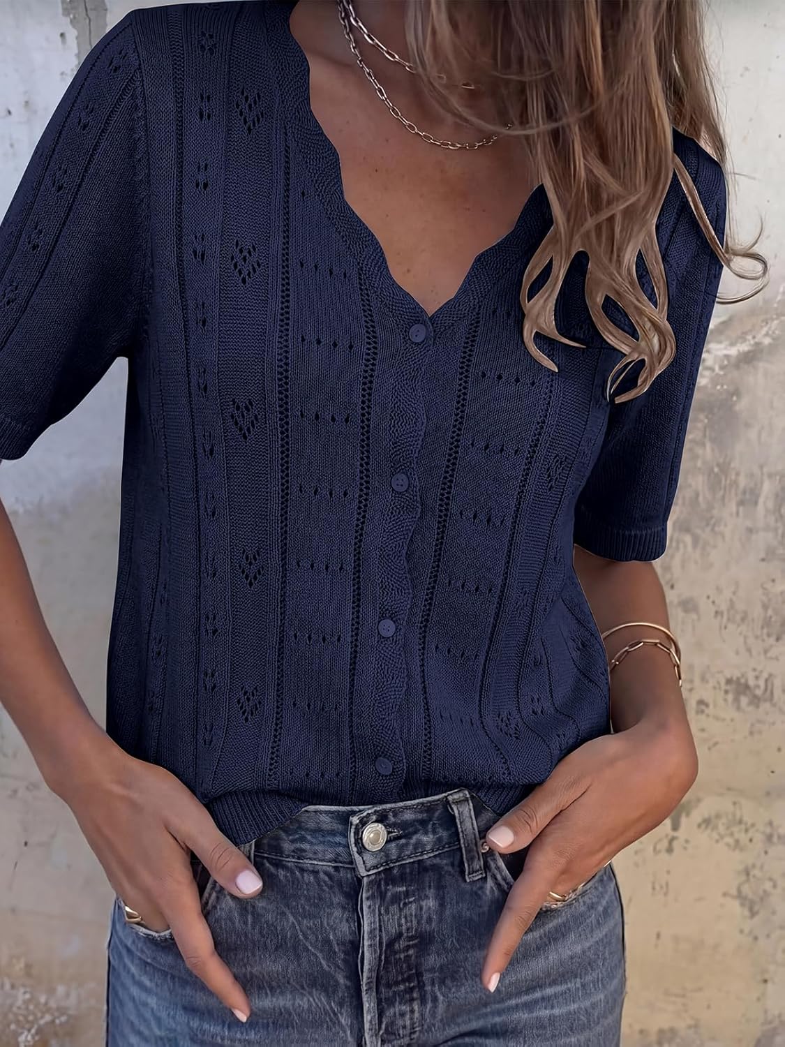 PRETTYGARDEN Womens Short Sleeve Crochet Knit Sweater Spring Fashion 2026 Button Down Lightweight Cardigans Summer Tops