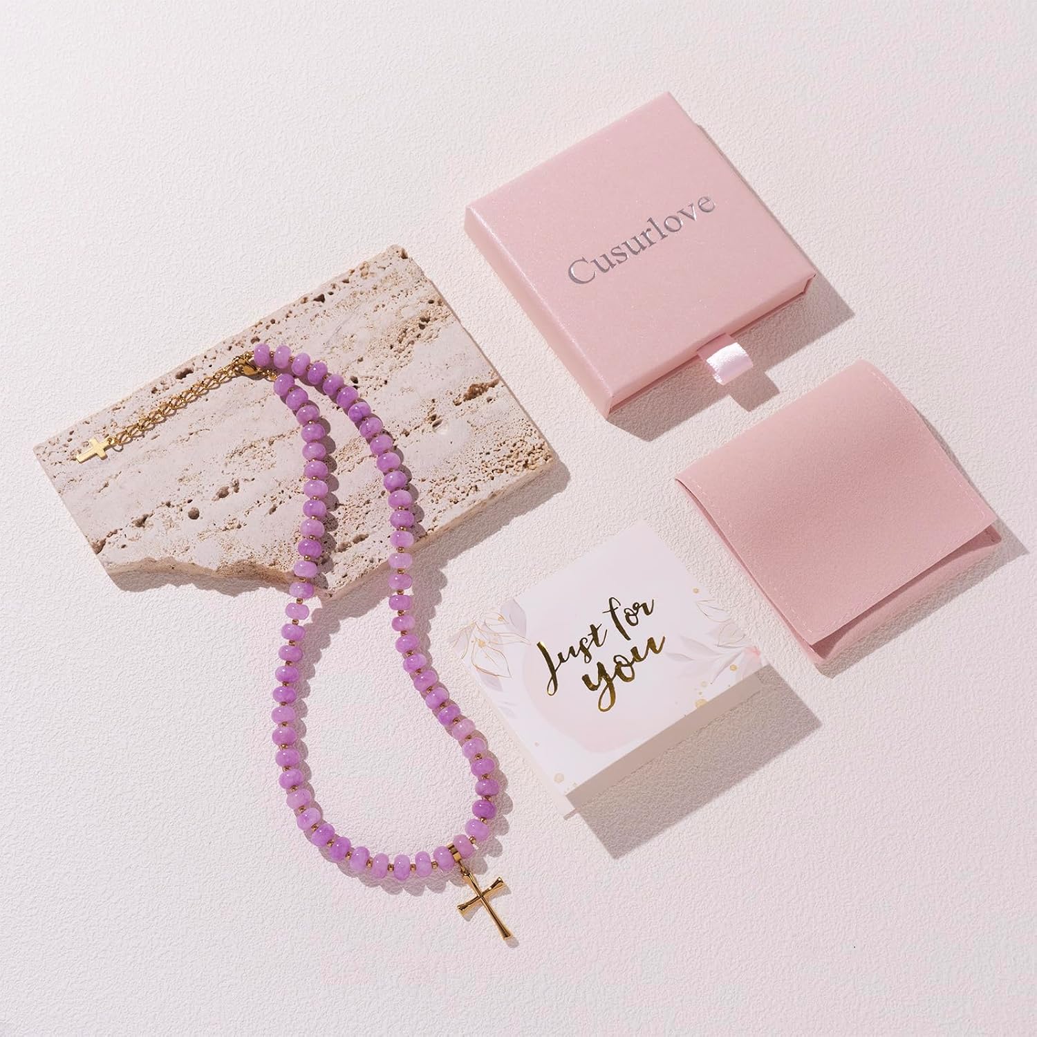 Gold Cross Necklace for Women, Gemstone Beaded Boho Beach Summer Choker, 18K Gold Plated Detachable Cross Pendant, Christian Faith Jewelry for Friend, Mom, Daughter, Sister,... - Image 8