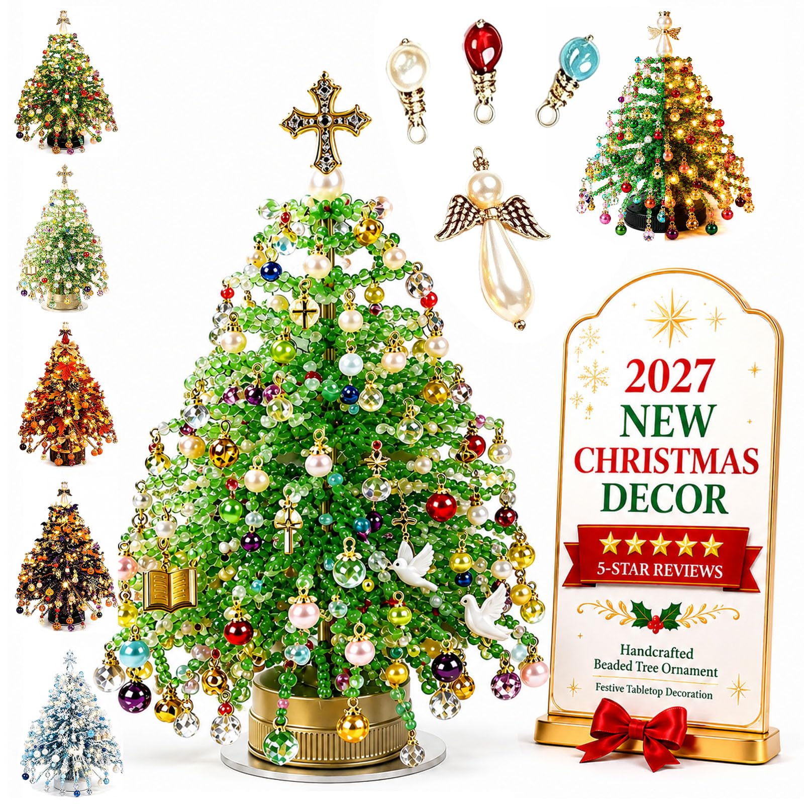 DIY Beaded Christmas Tree Kit, Create Your Own Sparkling Decoration (Set-C)