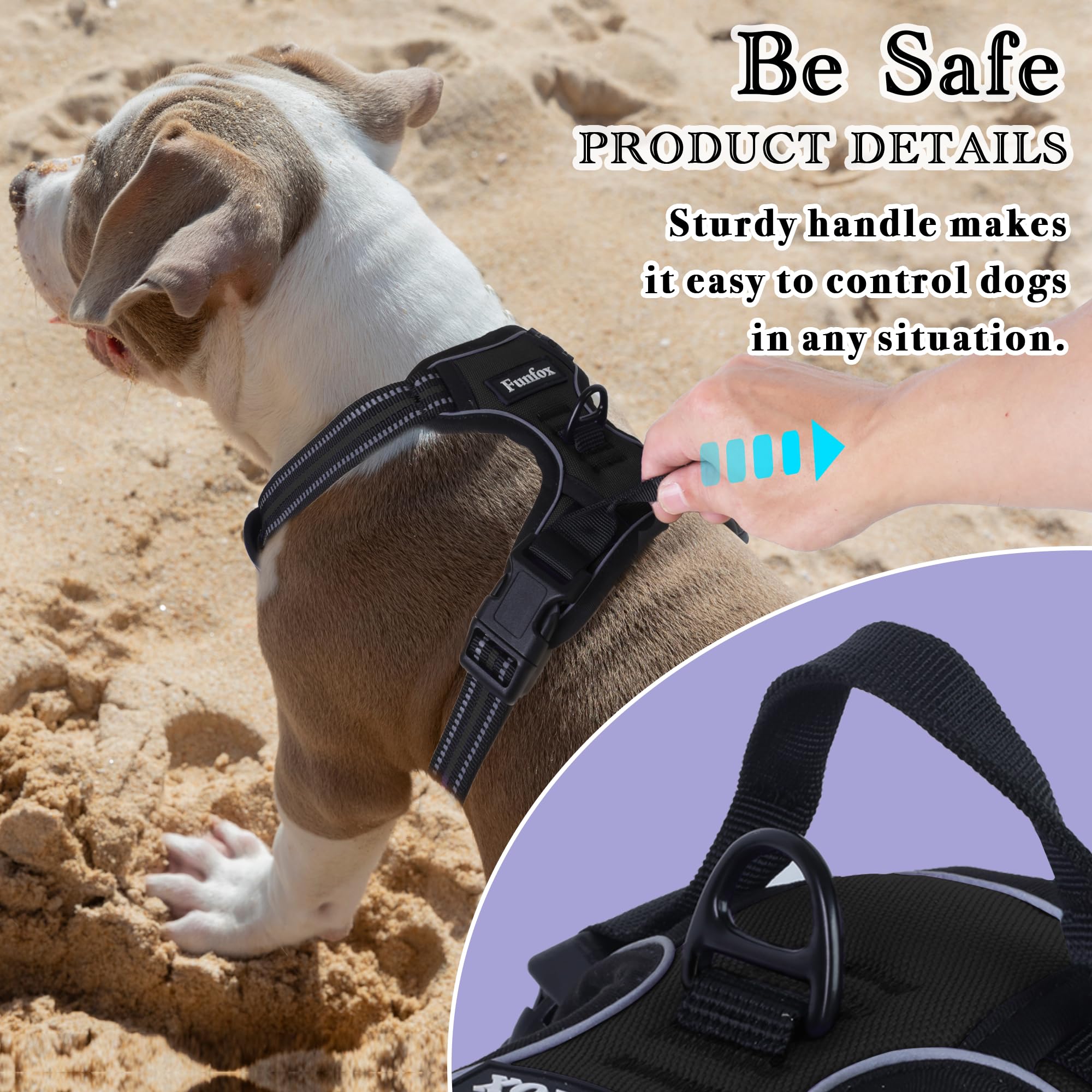 Funfox Dog Harness Large Dog, 2 Clips No Pull Vest Harness Handle Control - Image 4