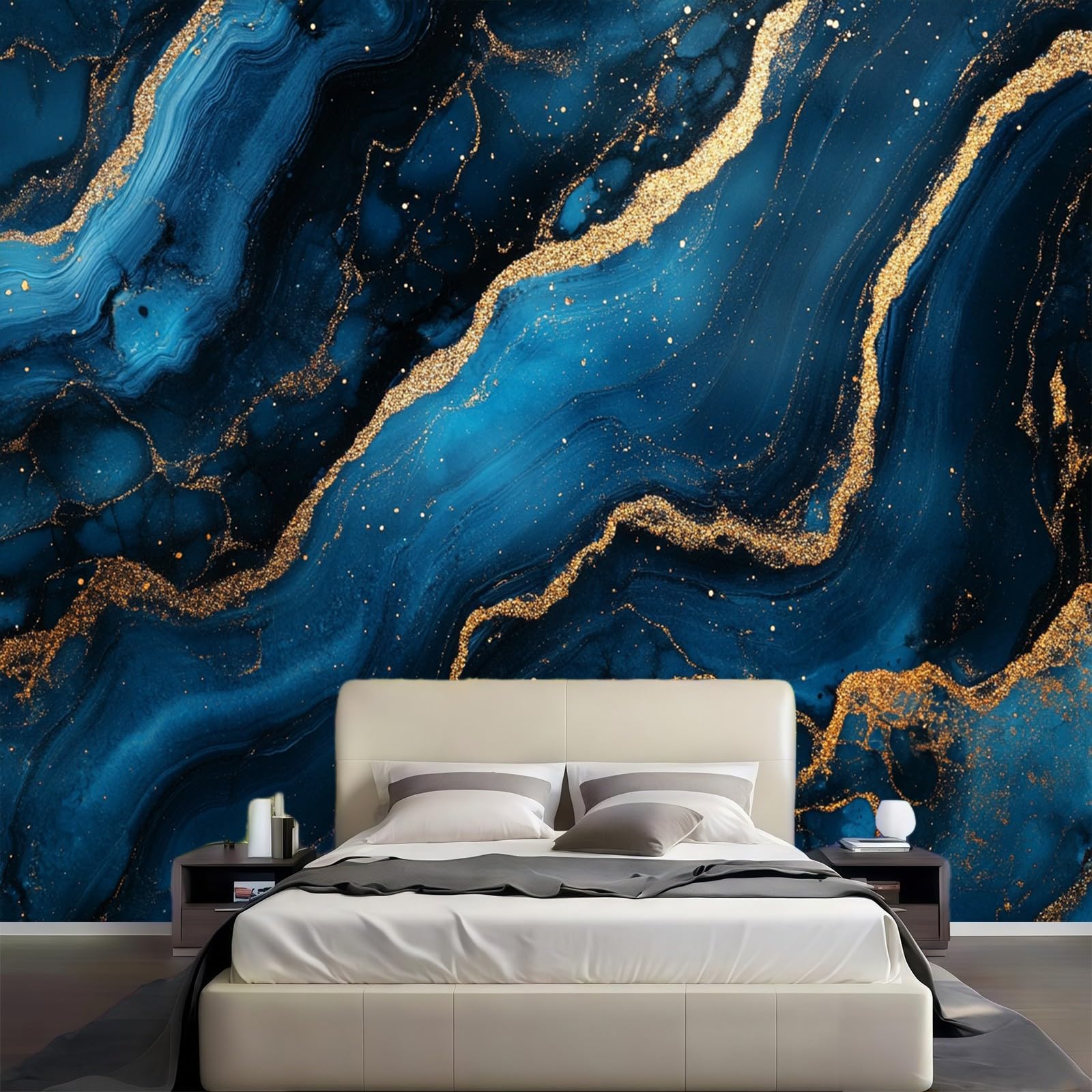 Carta da Parati Fotografica Murale Texture marmo oro 200 x 140 cm Effetto Blu Decorazione Parete per Camera da Letto Ragazzi e Soggiorno Poster Moderno