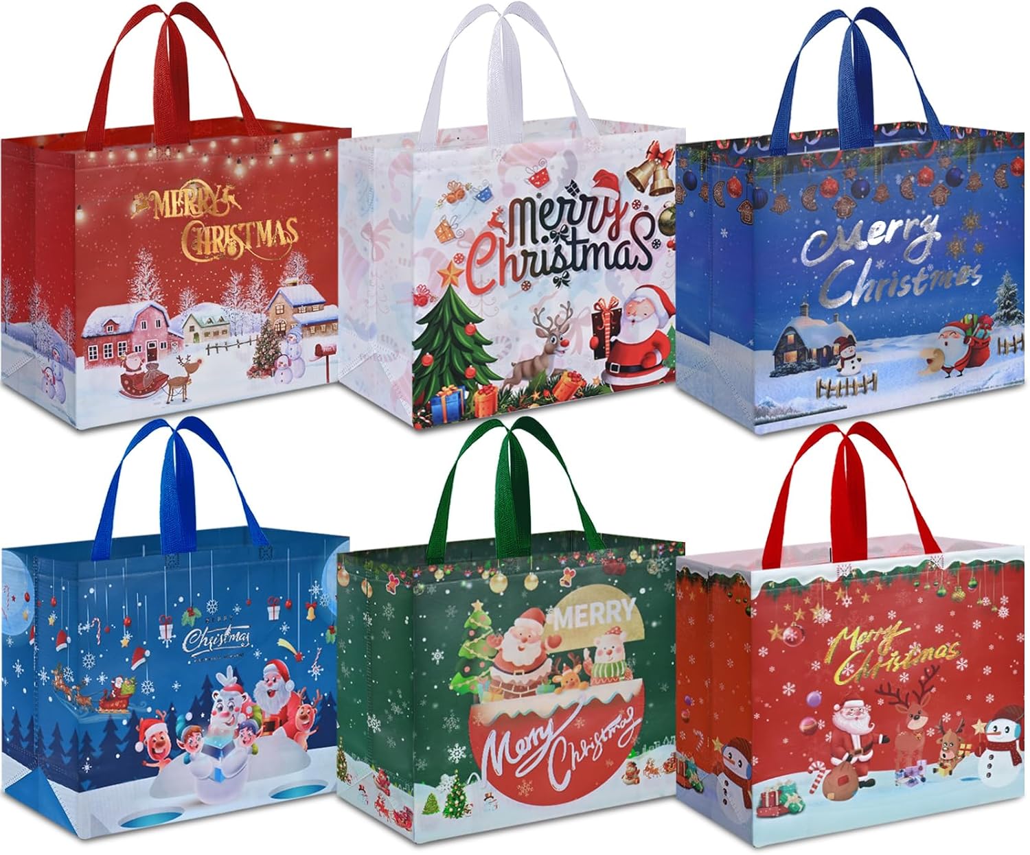 AhfuLife Extra Large Christmas Bags for Gift, 6pcs Xmas Gift Tote Bags