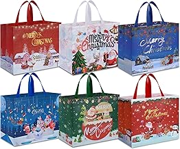 AhfuLife 6 x Large Christmas Gift Bags, 40 x 36 x 15 cm, Christmas Gift Bags, Non-Woven Christmas Tote Bag with Handles, Reusable Shopping Bags for Christmas Party Supplies