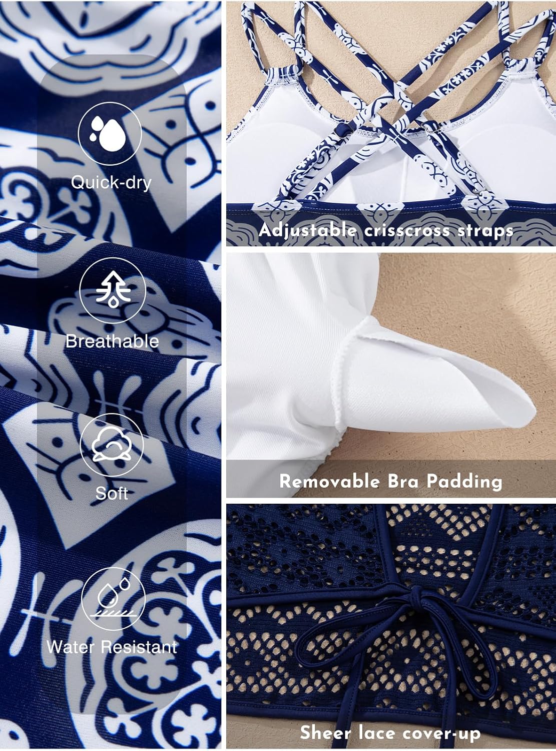 Aleumdr Womens Athletic 3 Piece Tankini Swimsuit with Shorts Tank Tops Bathing Suit with Bra Open Back Athletic Swimwear - Image 6