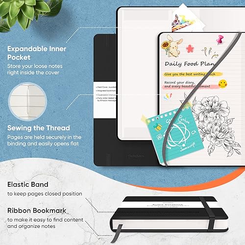 Miniatura 2 de Huhuhero Cuadernos diarios, cuaderno a rayas, diario a rayas de papel grueso de alta calidad, cuaderno de tapa dura negro para oficina, hogar,