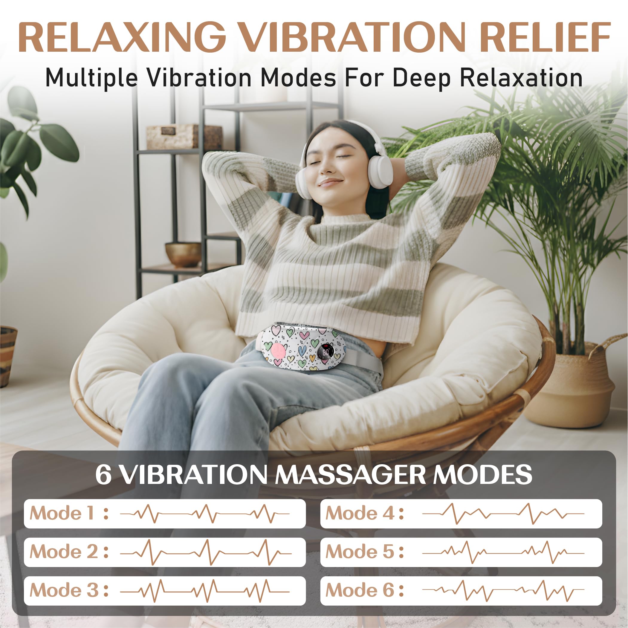 BRONTIX Period Cramp Relief Massager for Women | Portable Cordless Menstrual Pain Relief Heating Pad with 6 Heat & Massage Modes | Electric Periods Cramp Massager | Perfect Gifts for Woman 2