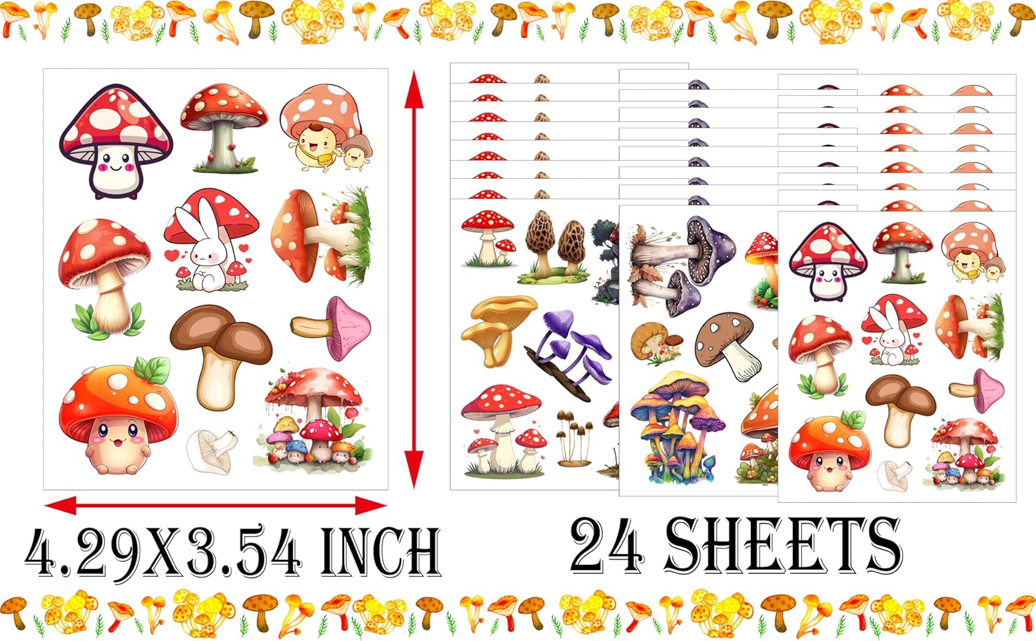 216 PCS Mushroom Cutie Themed Tattoos Temporary Stickers Birthday Party Favors Supplies Decorations Goodie Bag Tattoos - Image 3