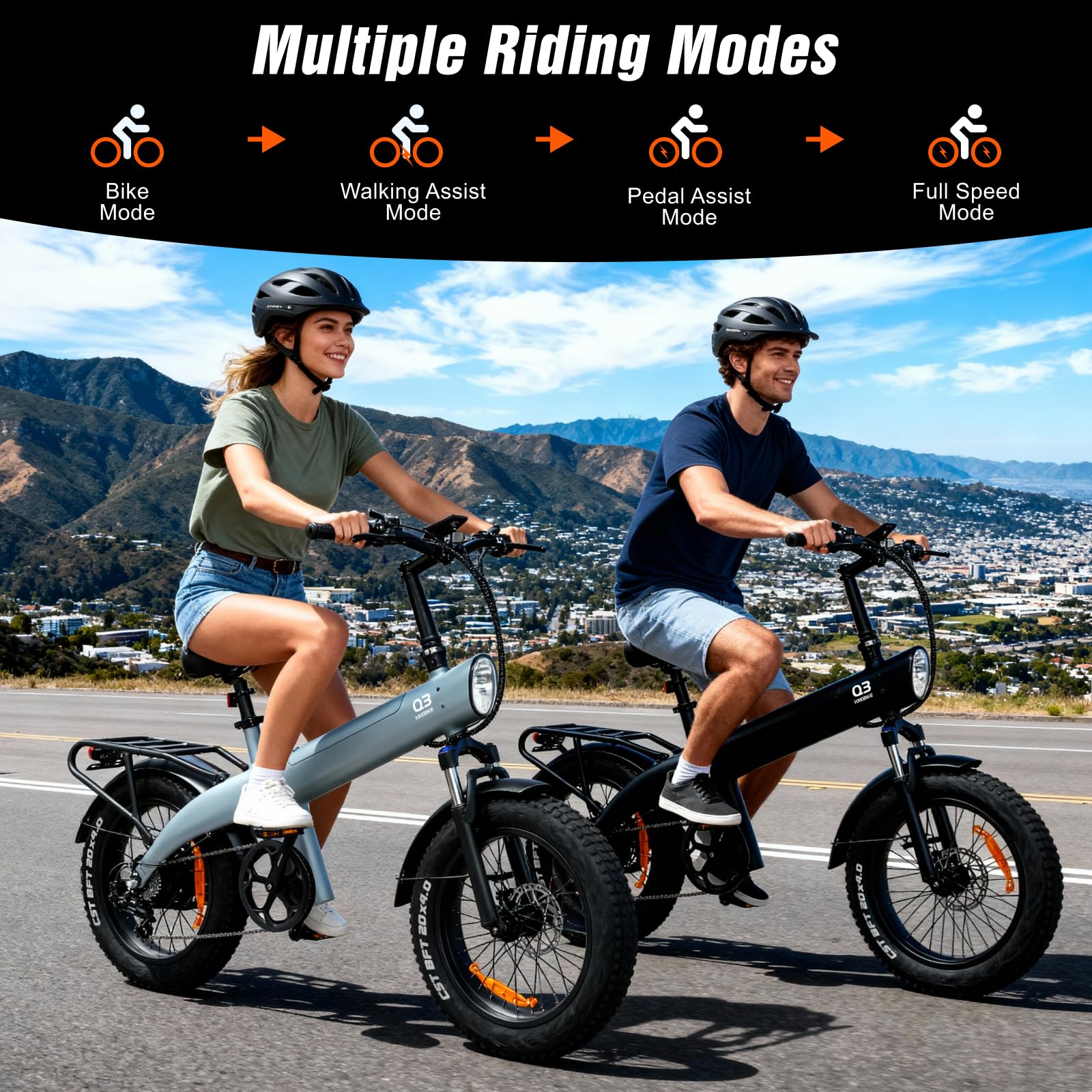 HX Q3 Bicicleta Eléctrica Adultos para Commuting, 48V 20AH Batería Extraíble, 115Nm Motor Potente E-Bike, Frenos de DIS Hidráulicos Fat Bike, Alcance 60-120KM, 20"x4.0" Neumáticos para Todo el Terren