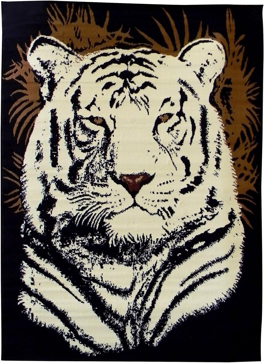 DonnieAnn African Adventure 5-Feet by 7-Feet White Tiger Head Area Rug, Black/White