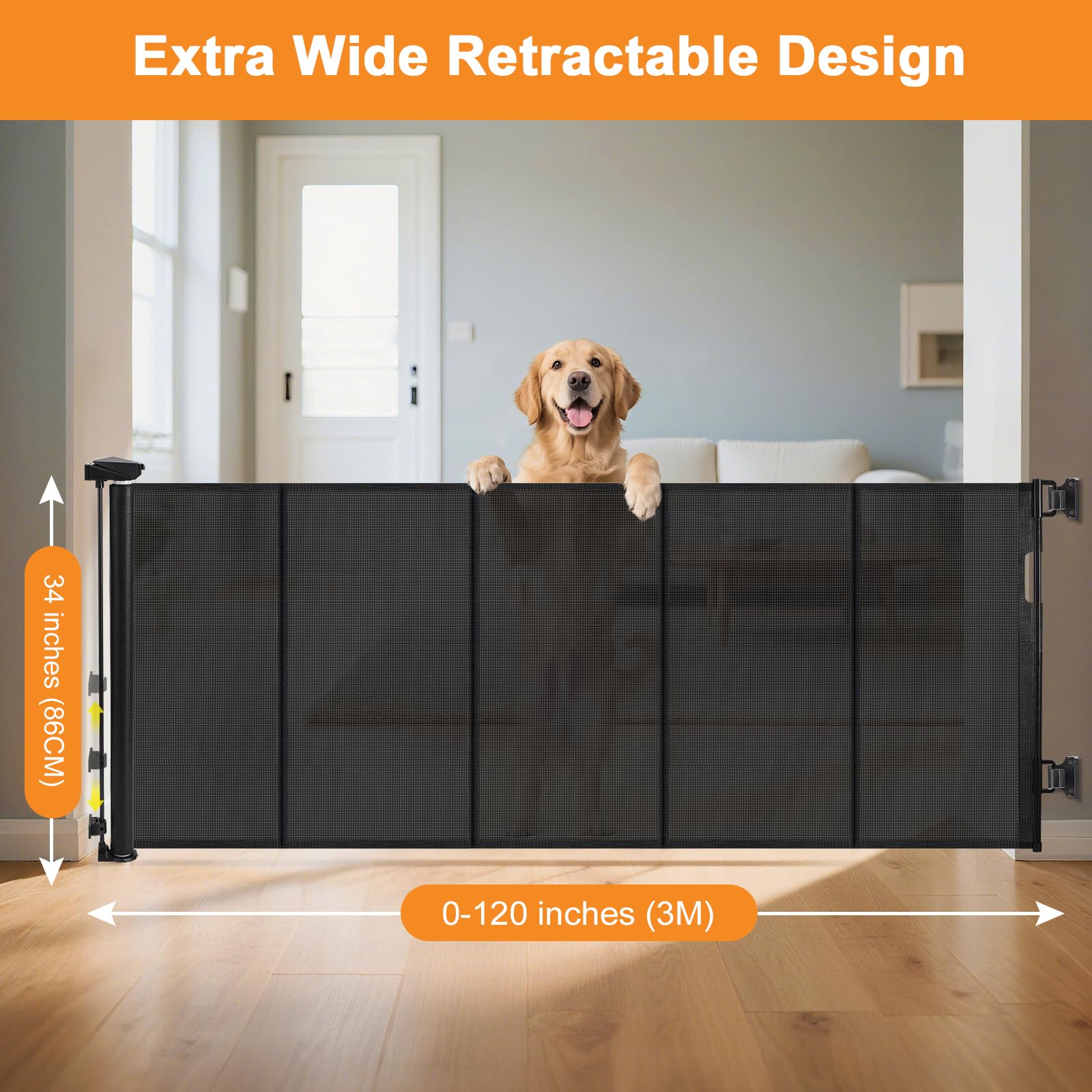 Extra Wide Retractable Baby Gates Pet Gate for Wide Openings Long Dog gate with Rods to Prevent Crawling Through - Image 2