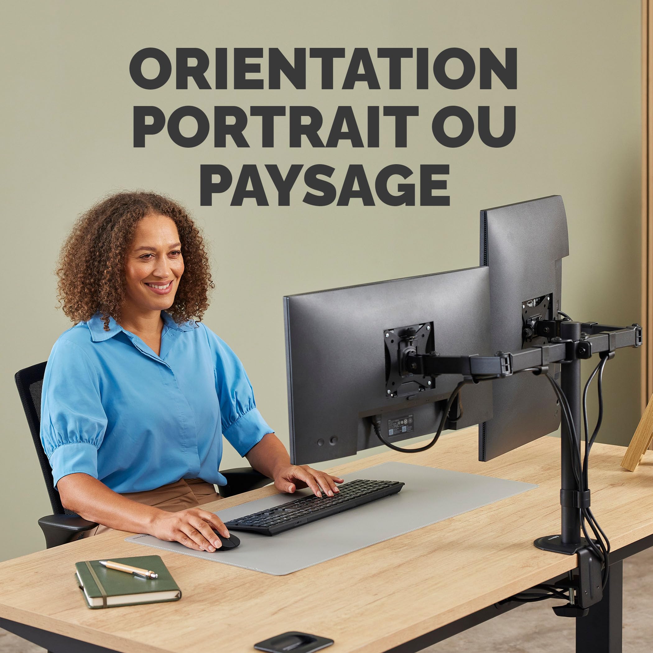 Fellowes Everyday Bras Écran Double Réglable – Supporte Deux écrans Jusqu’à 32" et 9 kg, Inclinaison, pivotement, Rotation, VESA 75/100, Fixation par Pince ou œillet, Gestion des câbles.