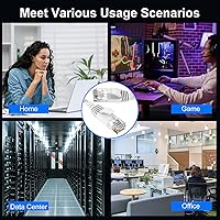 Vista 9 de Cable Ethernet Cat 6 de 30 pies, para interiores y exteriores, cable de red plano de Internet de alta velocidad de 10 Gbps, cable de conexión Blanco