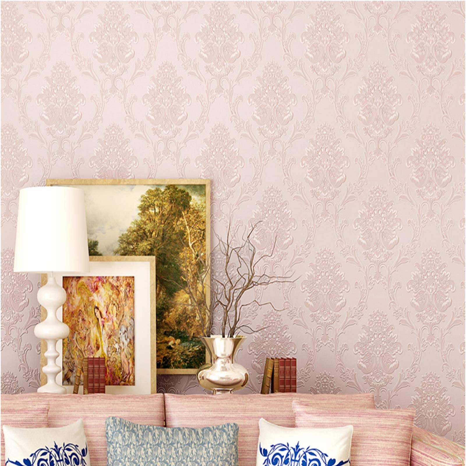 Carta da parati Carta Da Parati Autoadesiva Di Raso Rosa Europeo Fiore 3D Carta Da Parati Non Tessuta, Facile Da Pulire, 0.53x3m / 0.53x6m / 0.53x9m (Size : 0.53X6M)